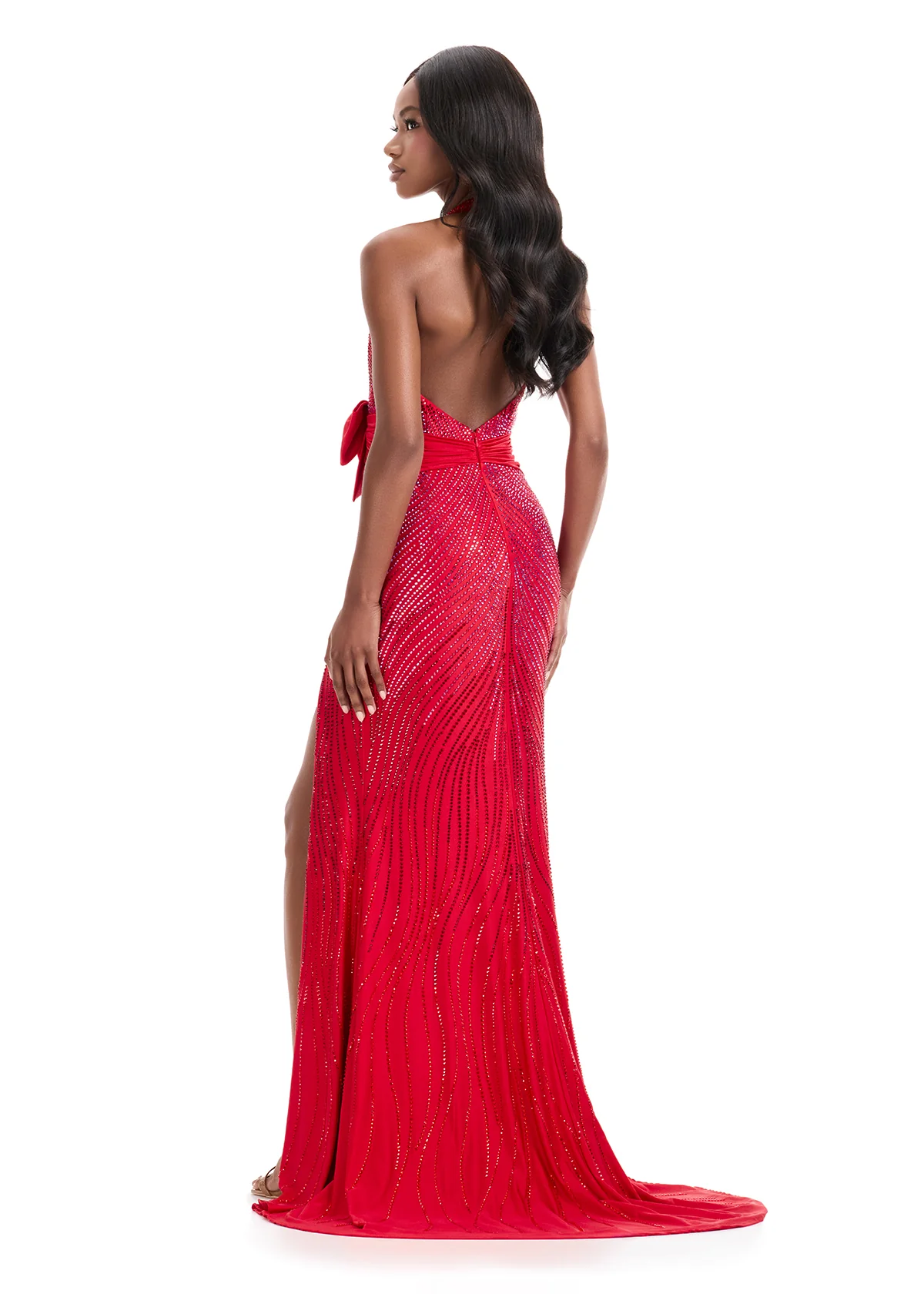 Ashley Lauren 12064 Halter Evening Gown press on crystals luxe jersey - Image 10