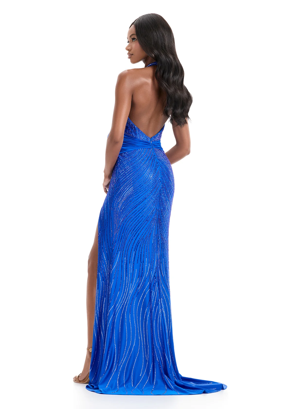 Ashley Lauren 12064 Halter Evening Gown press on crystals luxe jersey - Image 9