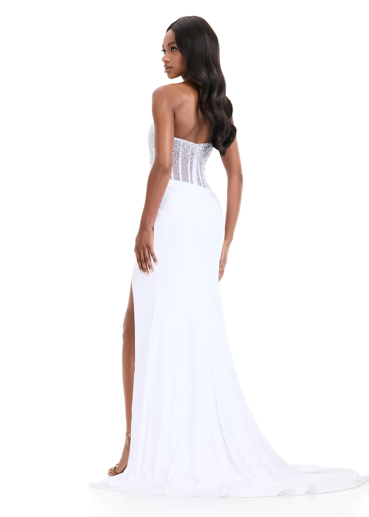 Ashley Lauren 12087 Pearl Corset Beaded Prom Dress Formal Gown - Image 12