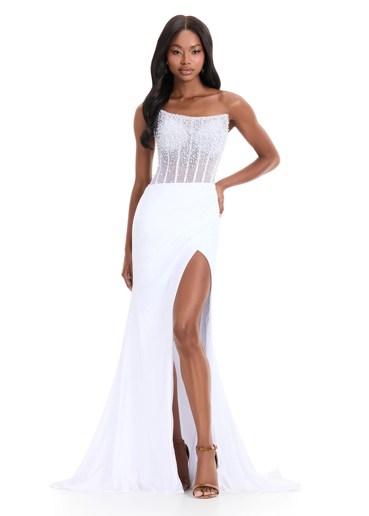 Ashley Lauren 12087 Pearl Corset Beaded Prom Dress Formal Gown - Image 5