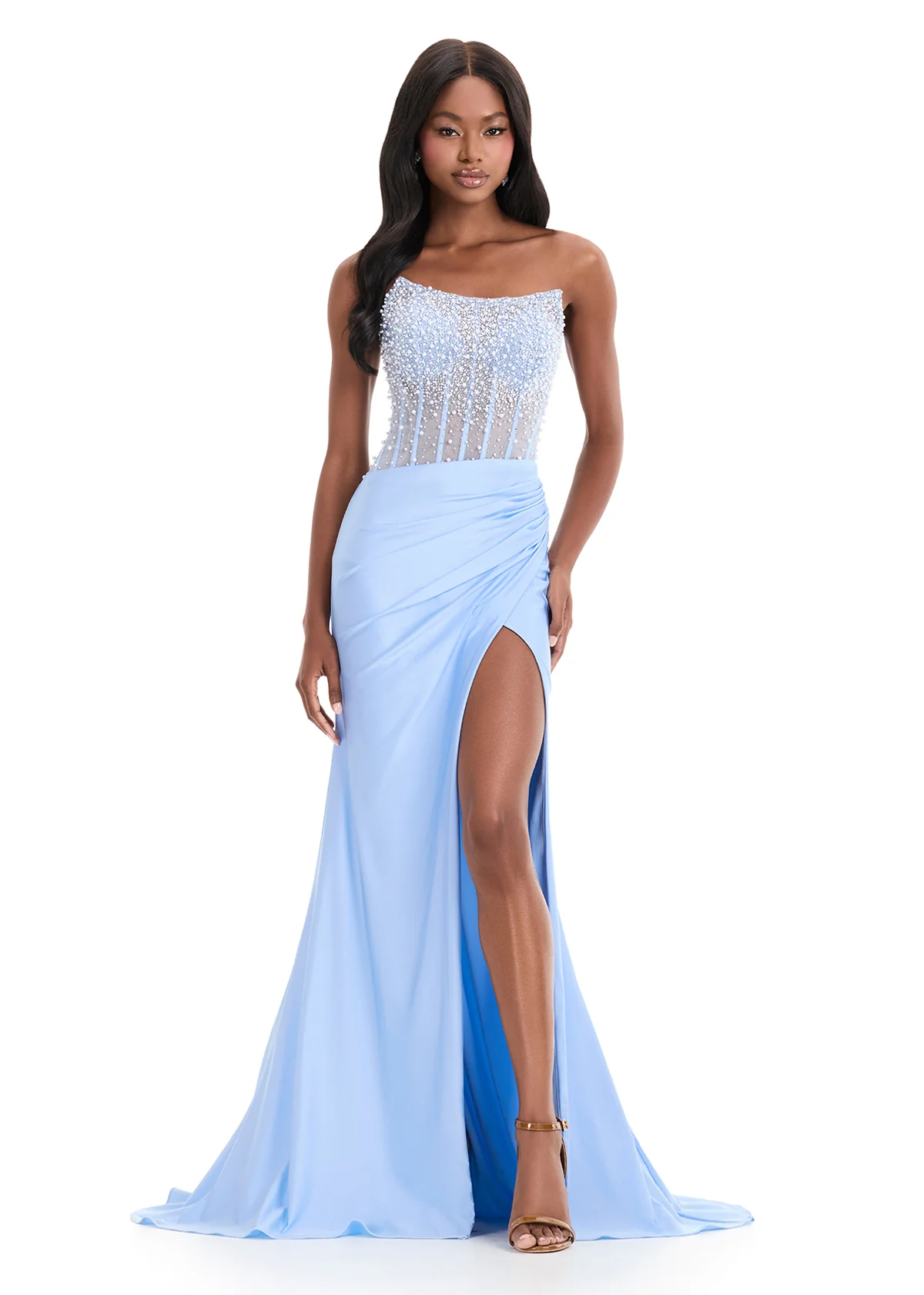 Ashley Lauren 12087 Pearl Corset Beaded Prom Dress Formal Gown - Image 7