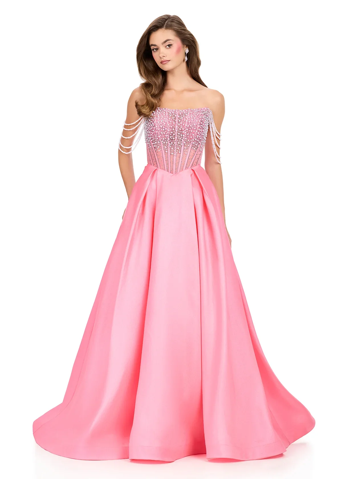 Ashley Lauren 12248 Size 4 Pink Prom Dress Pageant Pearl Corset