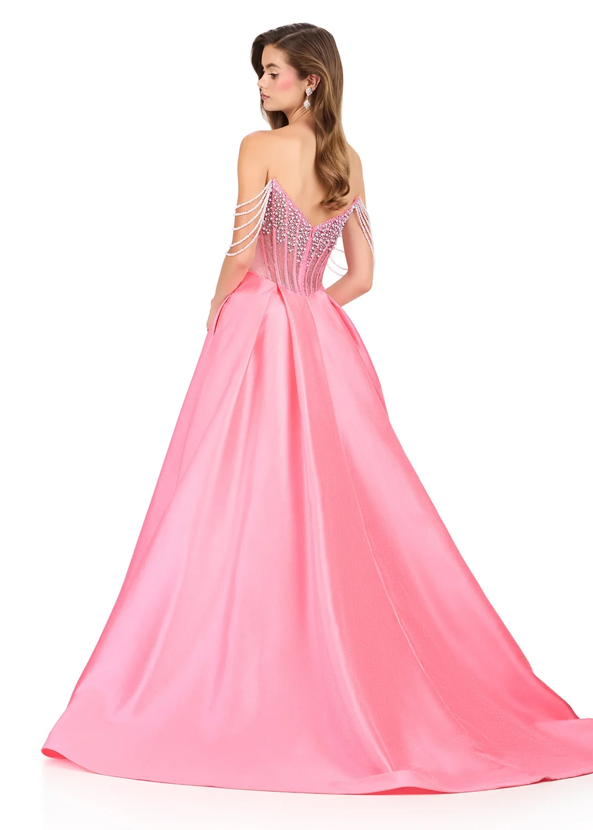 Ashley Lauren 12248 Size 4 Pink Prom Dress Pageant Pearl Corset - Image 2