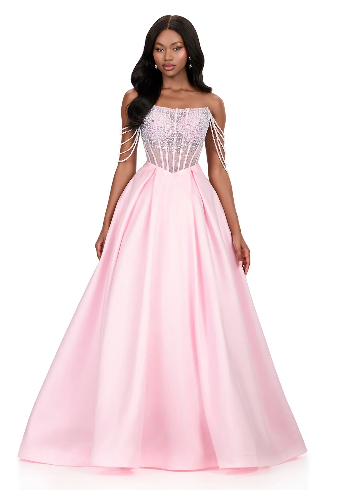 Ashley Lauren 12248 Size 4 Pink Prom Dress Pageant Pearl Corset - Image 6