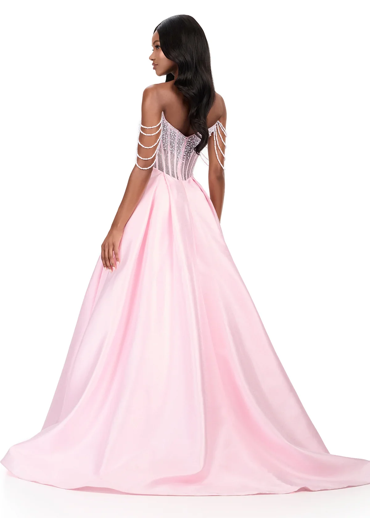 Ashley Lauren 12248 Size 4 Pink Prom Dress Pageant Pearl Corset - Image 8