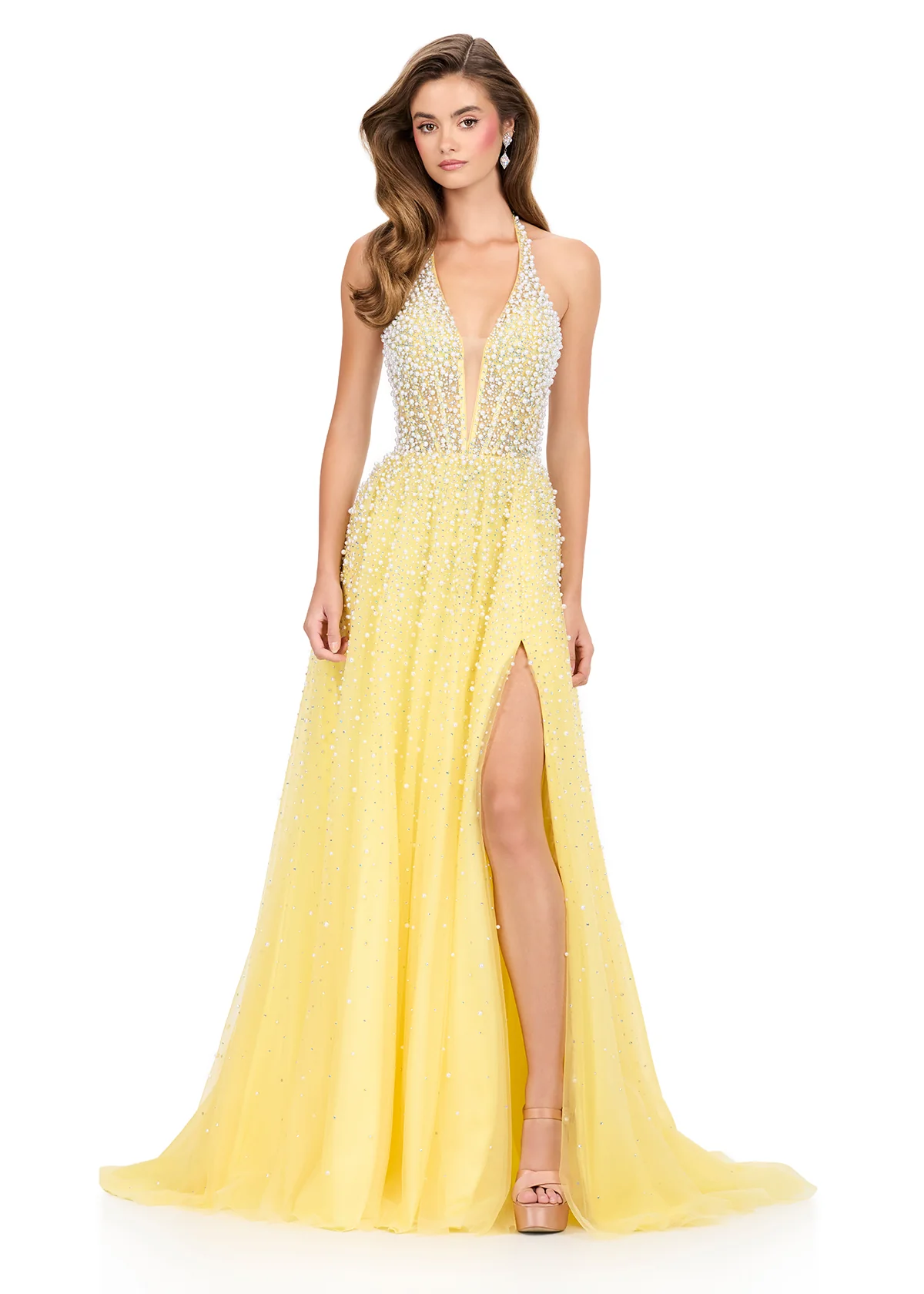Ashley Lauren 12268 Size 6 Yellow Pearl Prom Dress A Line