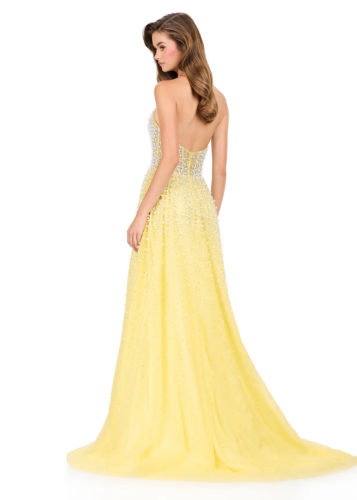 Ashley Lauren 12268 Size 6 Yellow Pearl Prom Dress A Line - Image 2