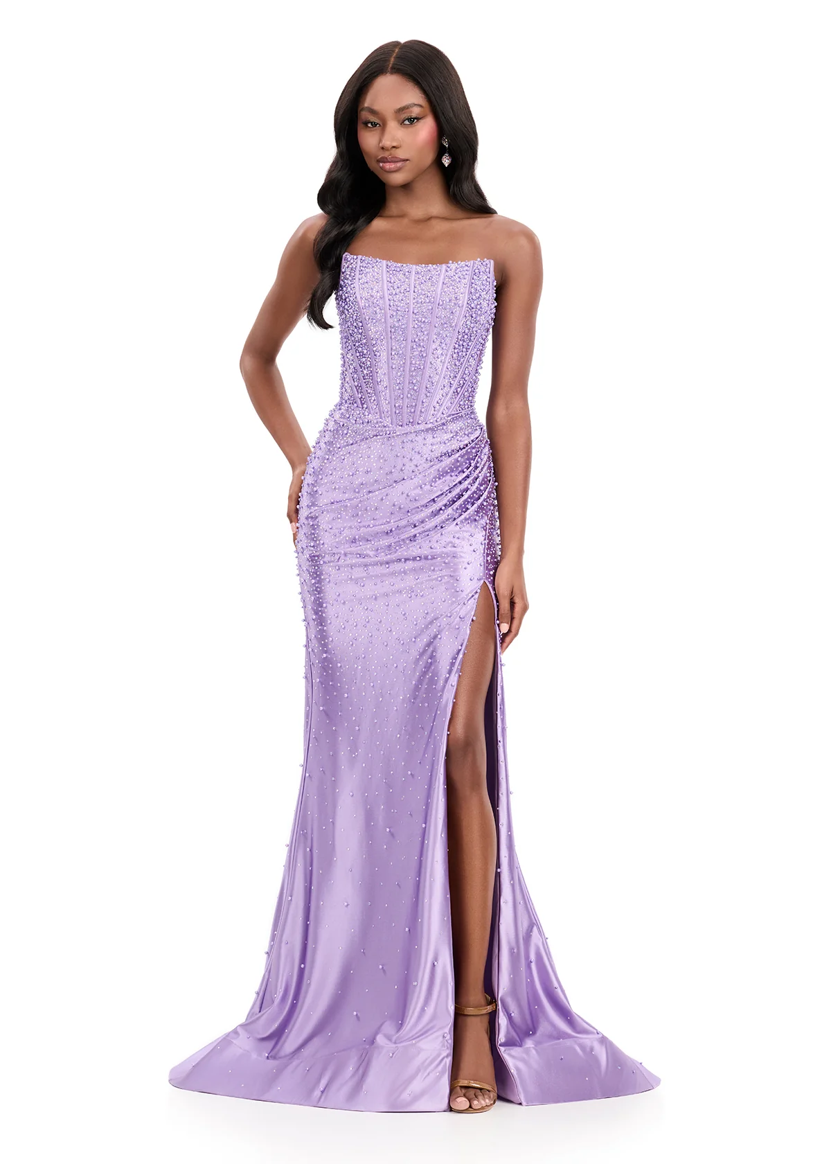 Ashleylauren 12356 Pearl Corset Prom Dress Pageant Gown - Image 4