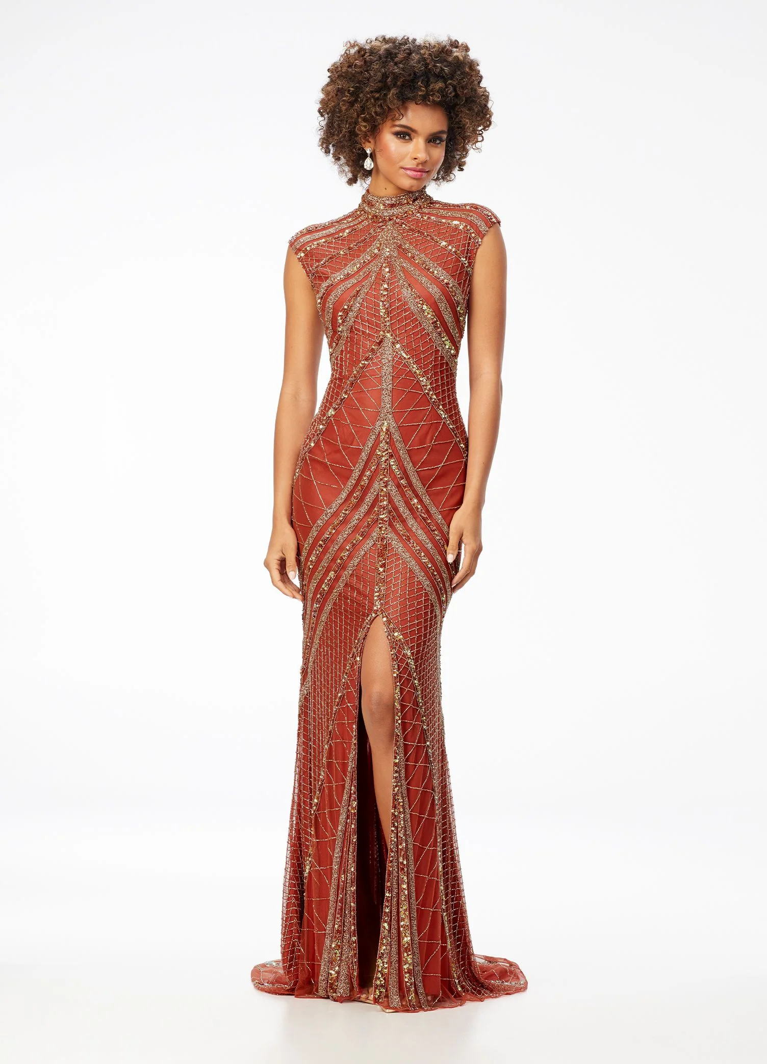 Ashley Lauren 1624 Cap Sleeve Beaded Evening Gown - Image 3