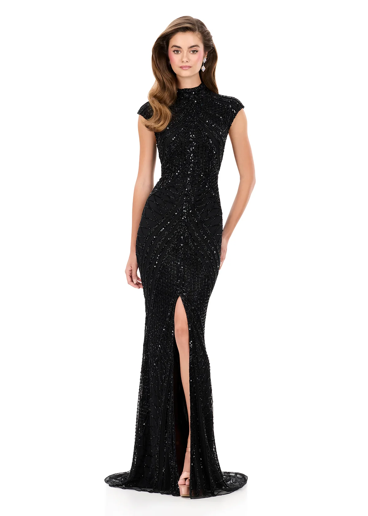 Ashley Lauren 1624 Cap Sleeve Beaded Evening Gown - Image 4