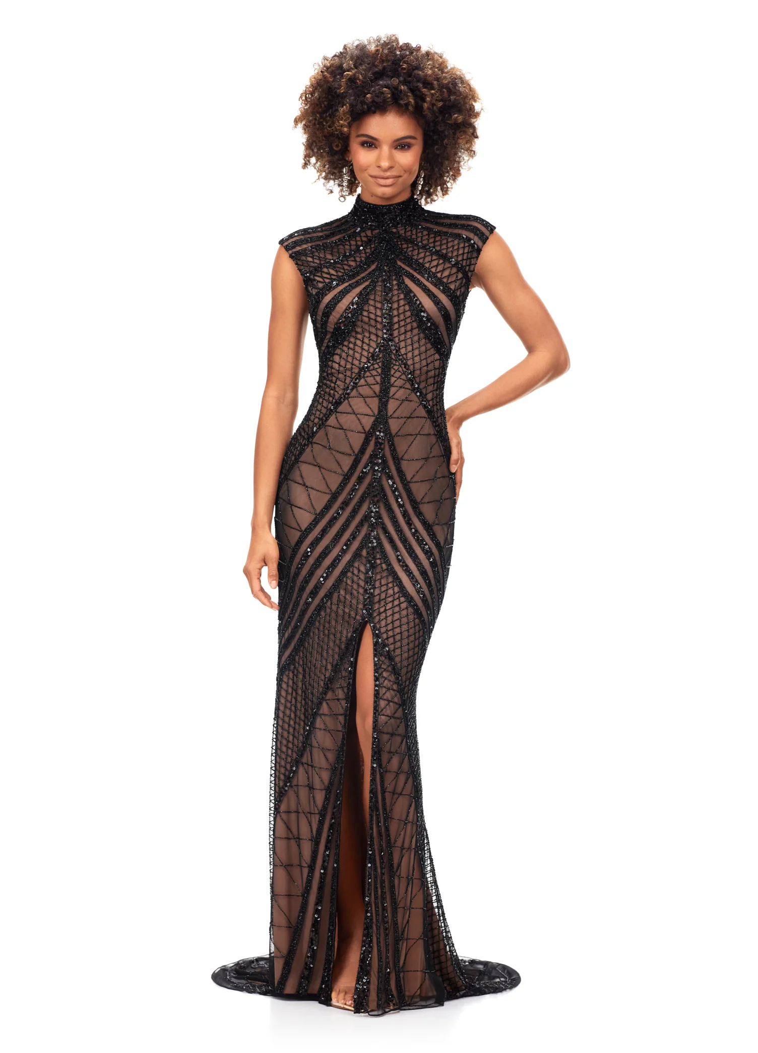 Ashley Lauren 1624 Cap Sleeve Beaded Evening Gown - Image 5