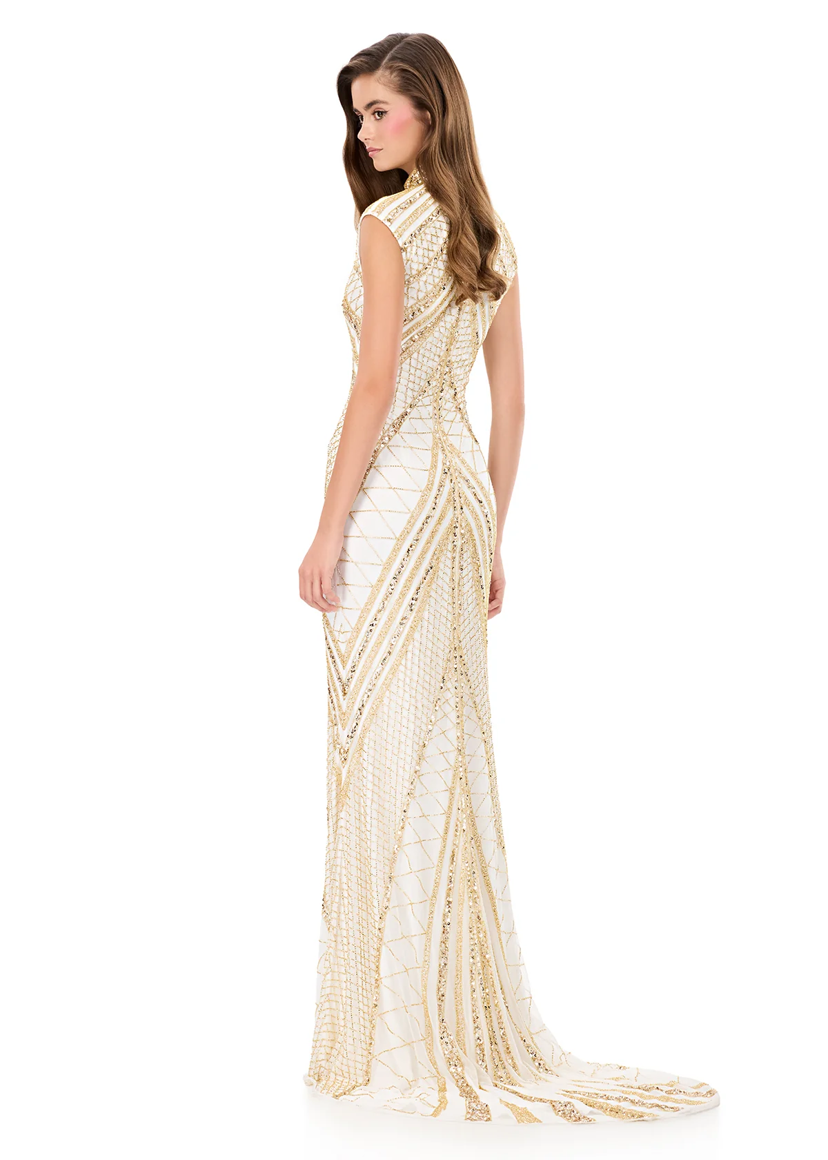 Ashley Lauren 1624 Cap Sleeve Beaded Evening Gown - Image 50