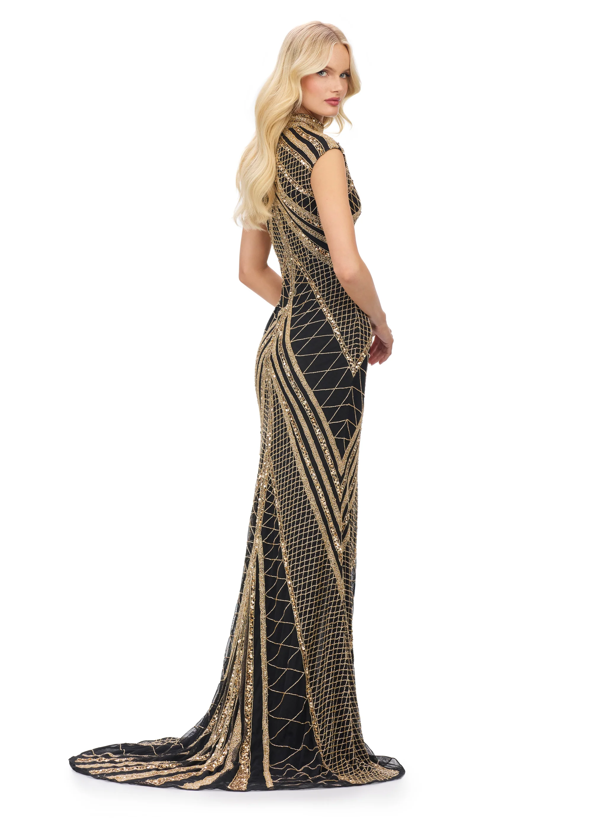 Ashley Lauren 1624 Cap Sleeve Beaded Evening Gown - Image 43