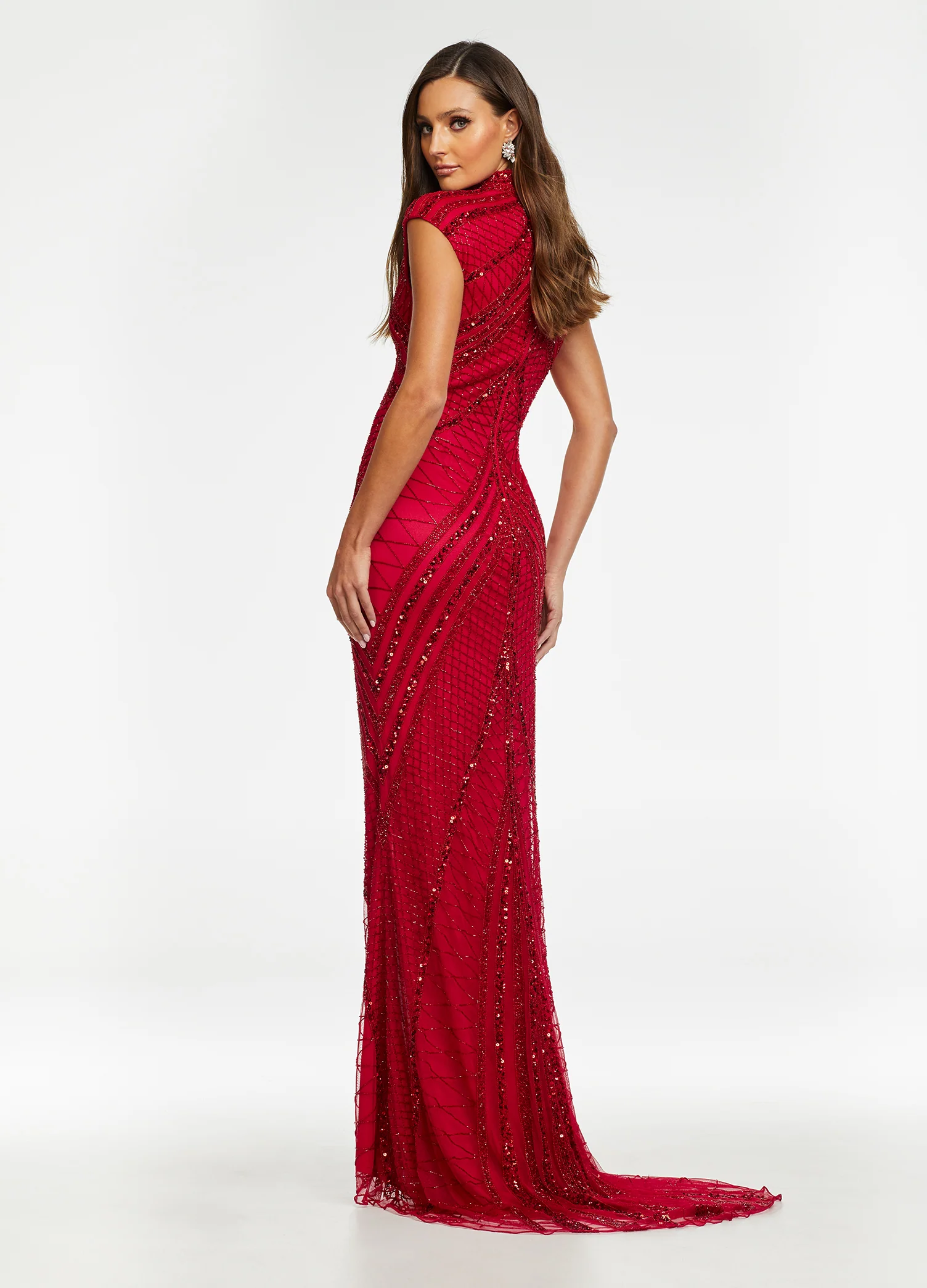 Ashley Lauren 1624 Cap Sleeve Beaded Evening Gown - Image 49