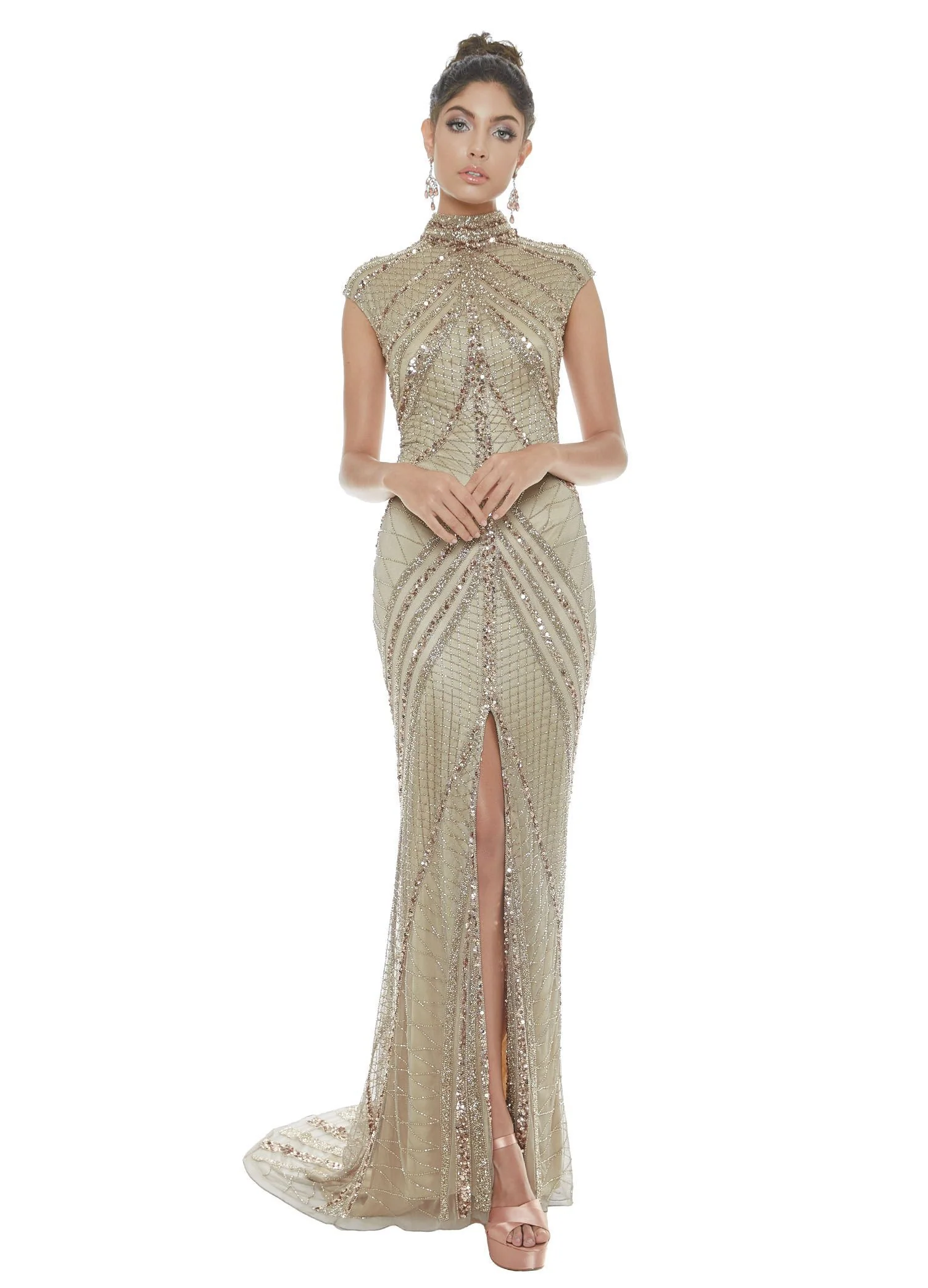 ASHLEYlauren 1624 Size 4 Black Evening Gown Center Slit Cap Sleeves - Image 21