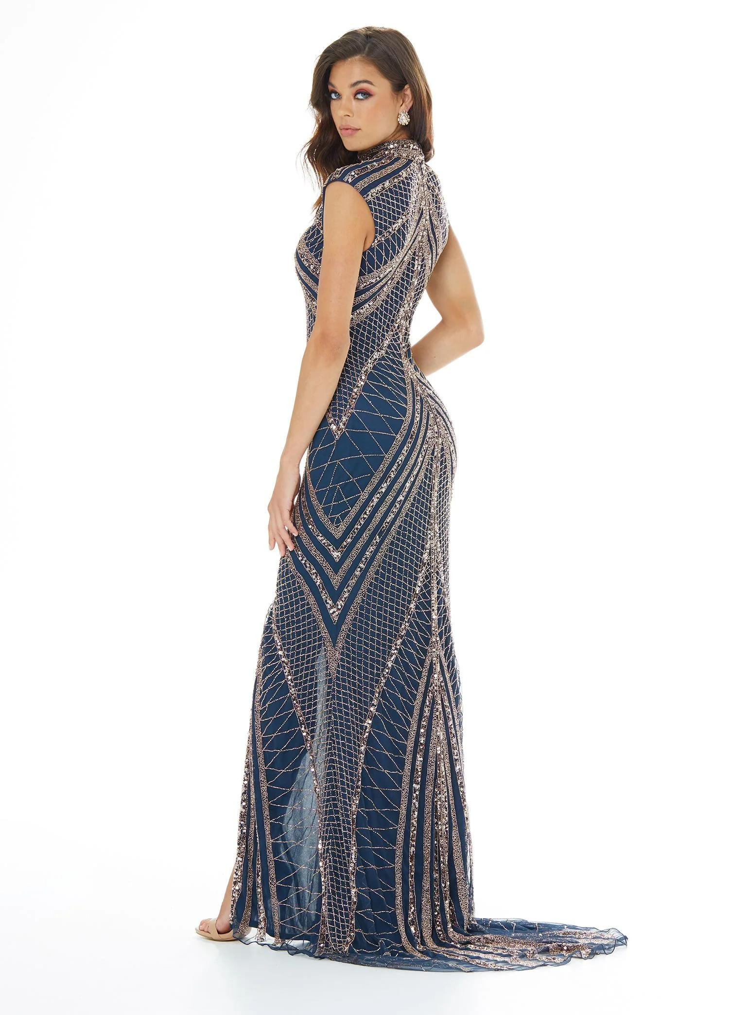 Ashley Lauren 1624 Cap Sleeve Beaded Evening Gown - Image 47