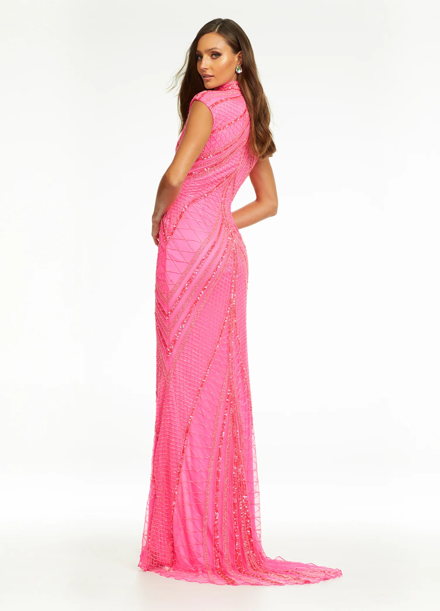 Ashley Lauren 1624 Cap Sleeve Beaded Evening Gown - Image 36