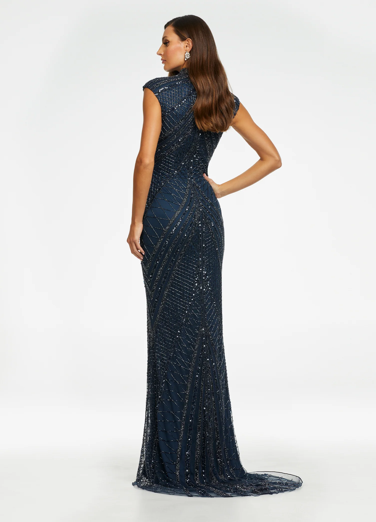 Ashley Lauren 1624 Cap Sleeve Beaded Evening Gown - Image 37