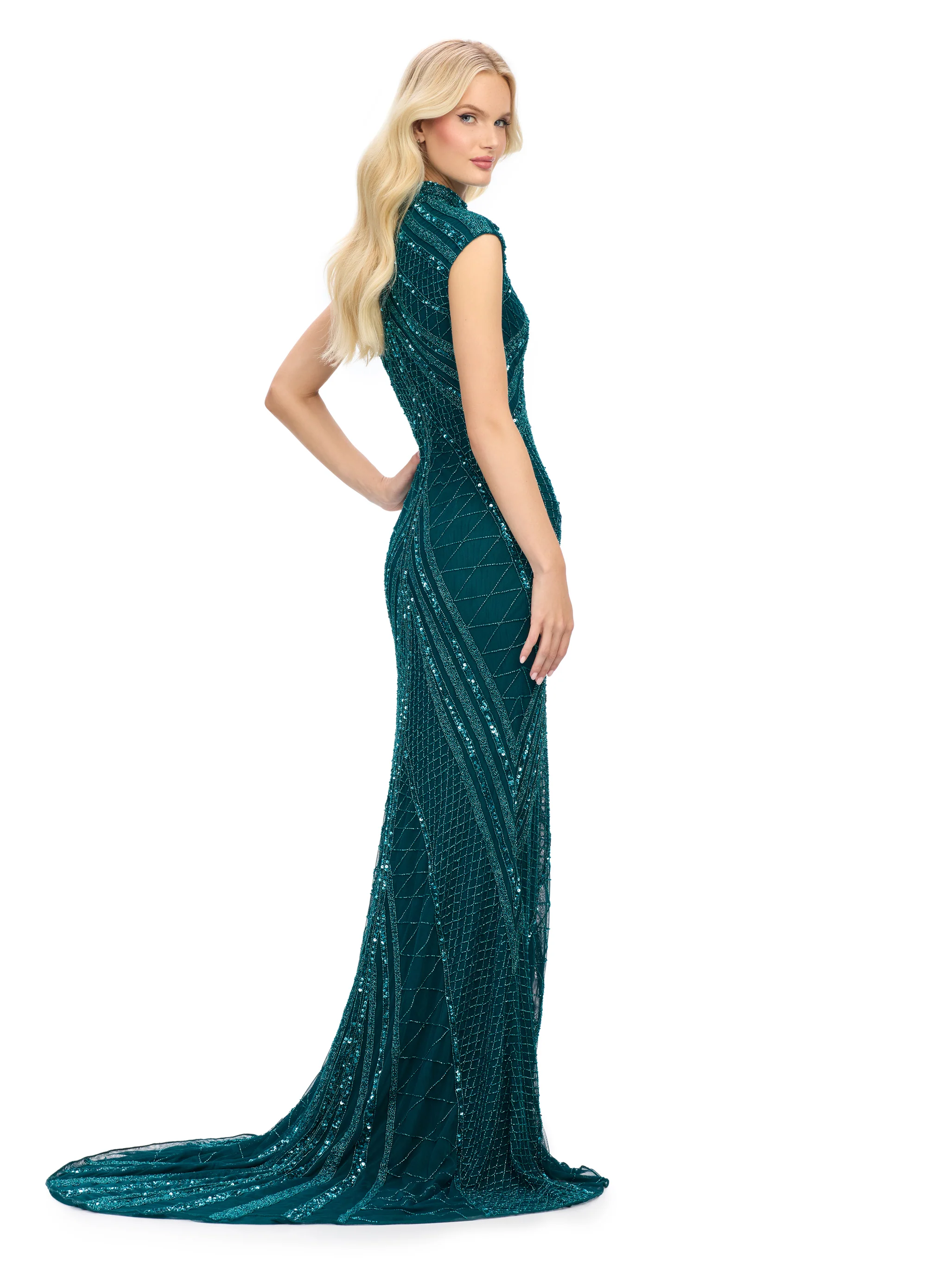 Ashley Lauren 1624 Cap Sleeve Beaded Evening Gown - Image 39