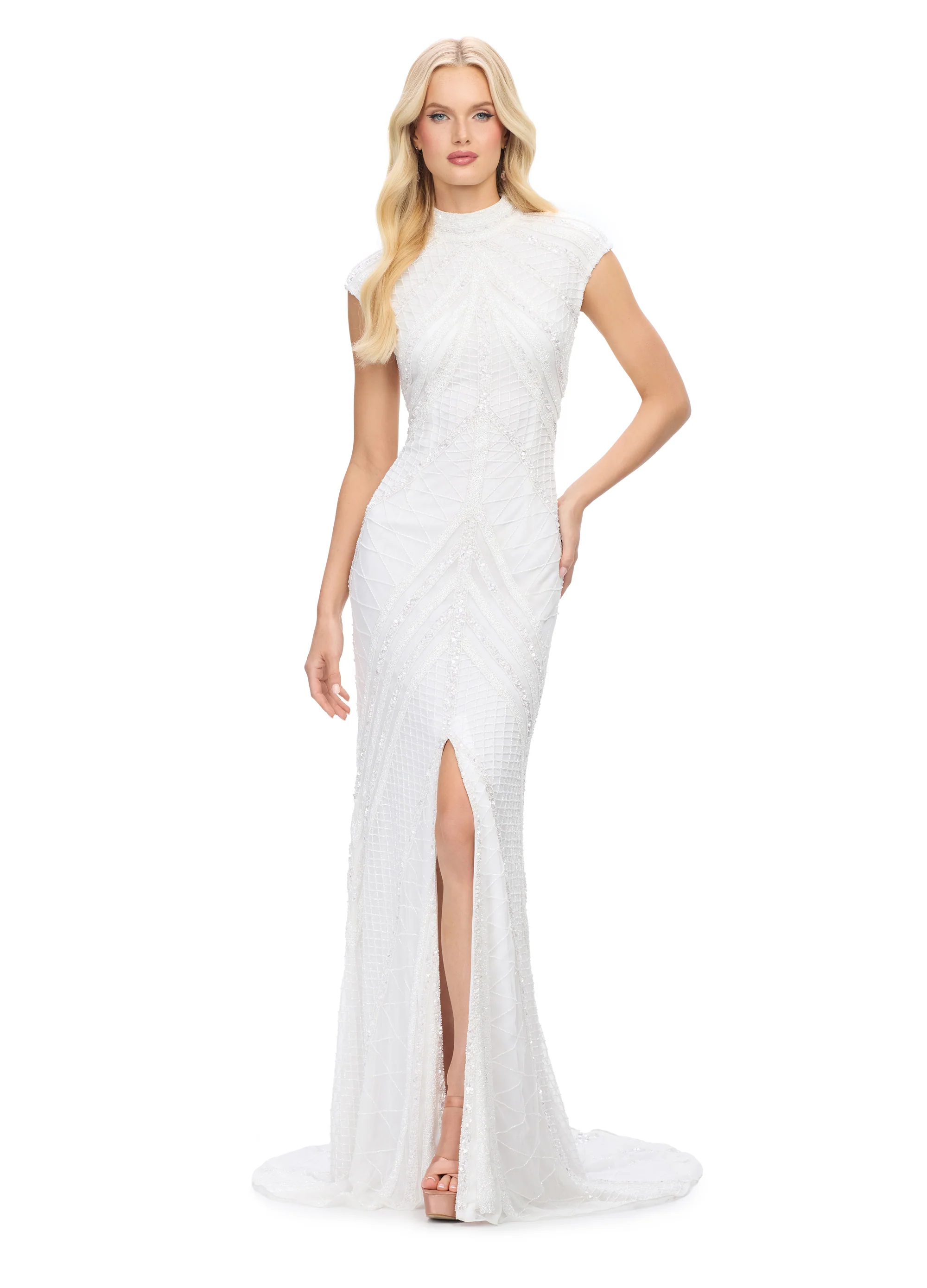 Ashley Lauren 1624 Cap Sleeve Beaded Evening Gown - Image 13