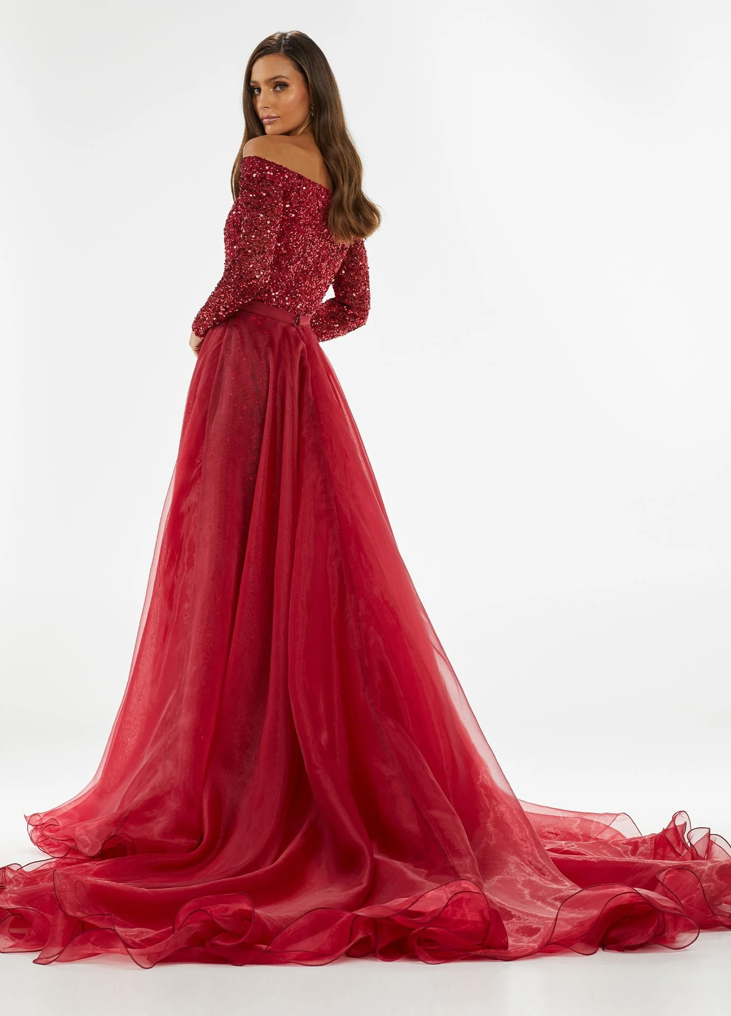 Ashley Lauren 1739 Size 4, 6 Hot Pink Long Organza Overskirt Wire Hem Pageant Prom Layer Pageant - Image 3