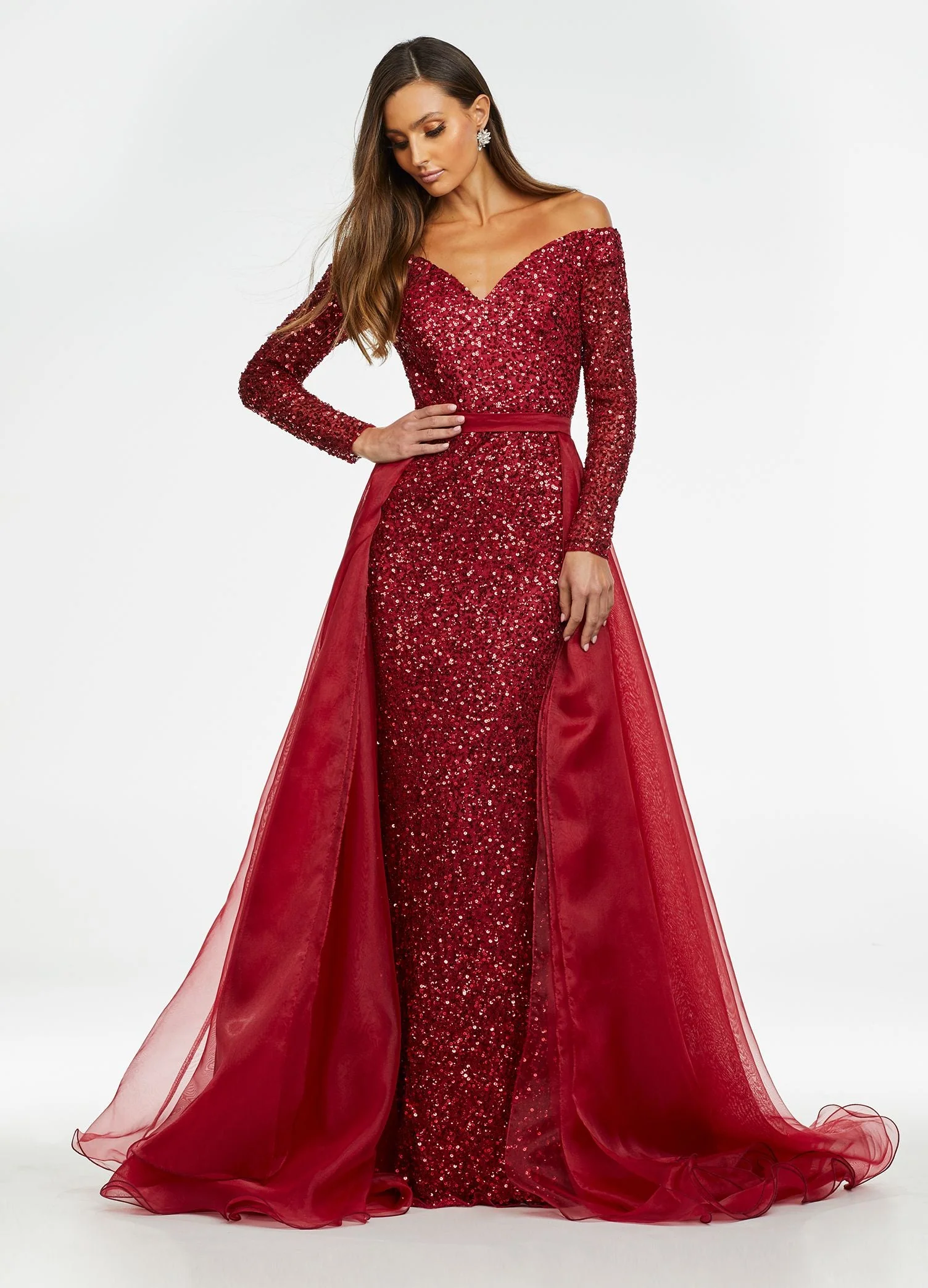 Ashley Lauren 1739 Size 4, 6 Hot Pink Long Organza Overskirt Wire Hem Pageant Prom Layer Pageant - Image 6