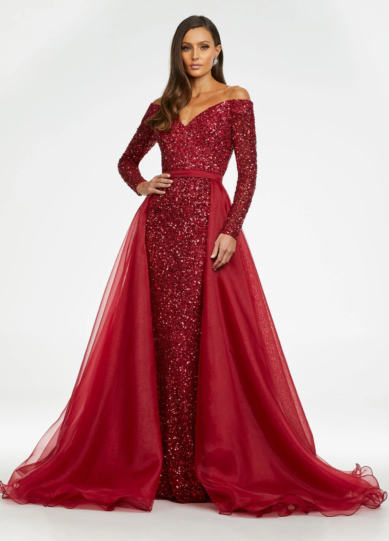 Ashley Lauren 1739 Size 4, 6 Hot Pink Long Organza Overskirt Wire Hem Pageant Prom Layer Pageant - Image 7
