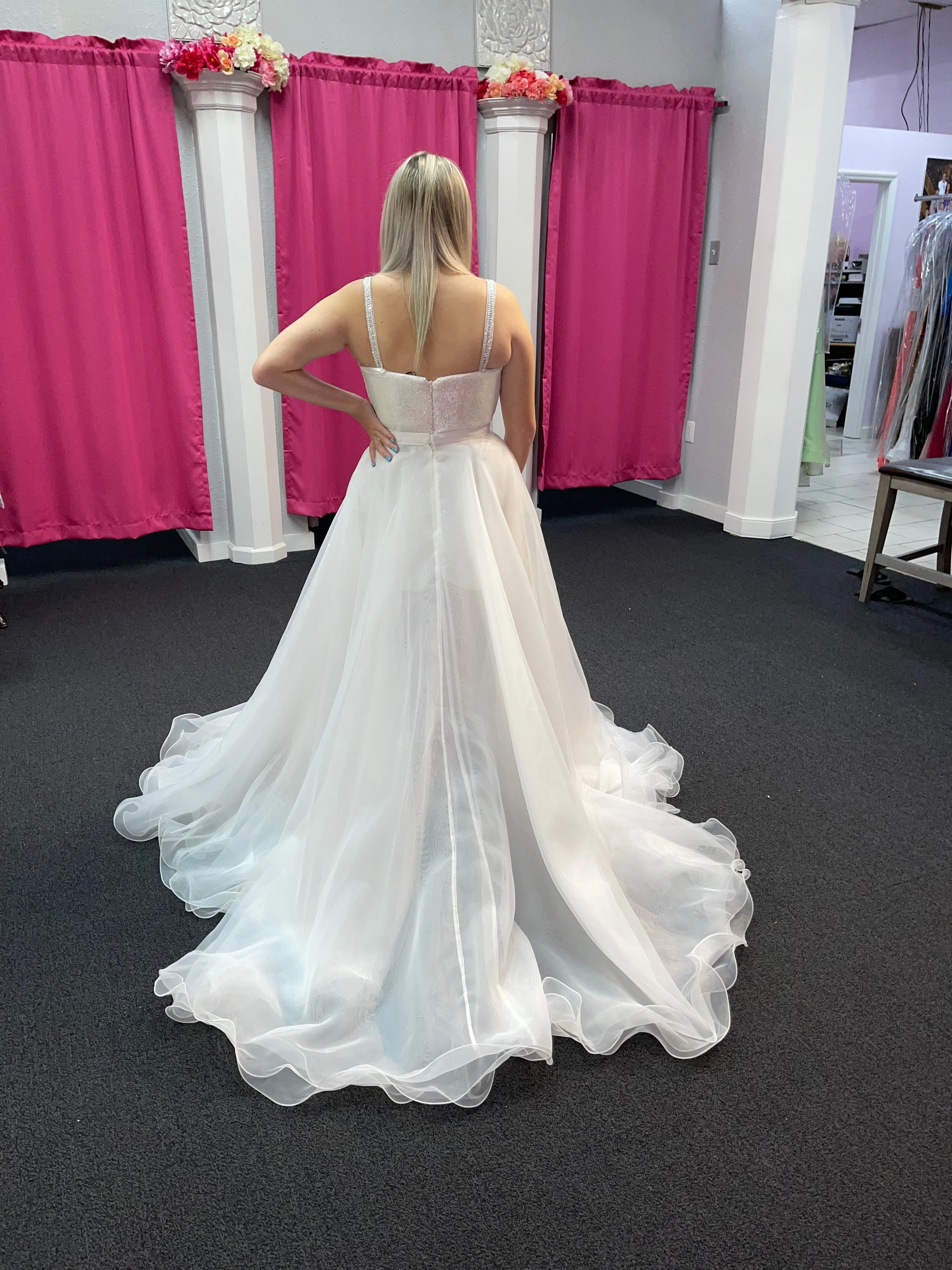 Ashley Lauren 1740 Size 10 Hot Pink Organza Overskirt Wire Hem Pageant Prom Wear Layers - Image 14