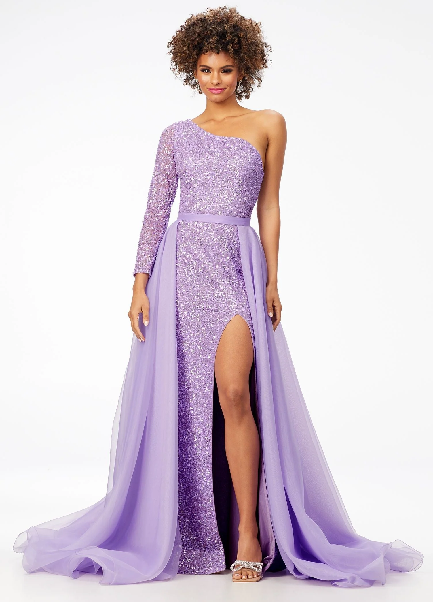 Ashley Lauren 1740  Long Organza Pageant Overskirt Wire Hem Layered Train Detachable - Image 14