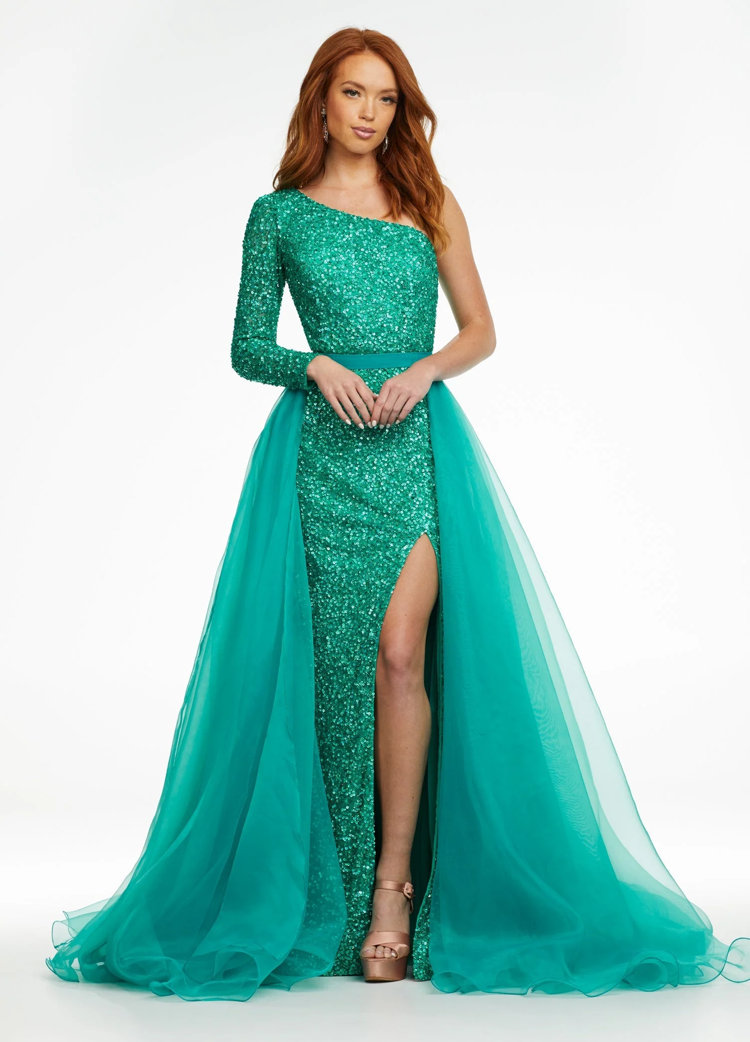 Ashley Lauren 1740  Long Organza Pageant Overskirt Wire Hem Layered Train Detachable - Image 20