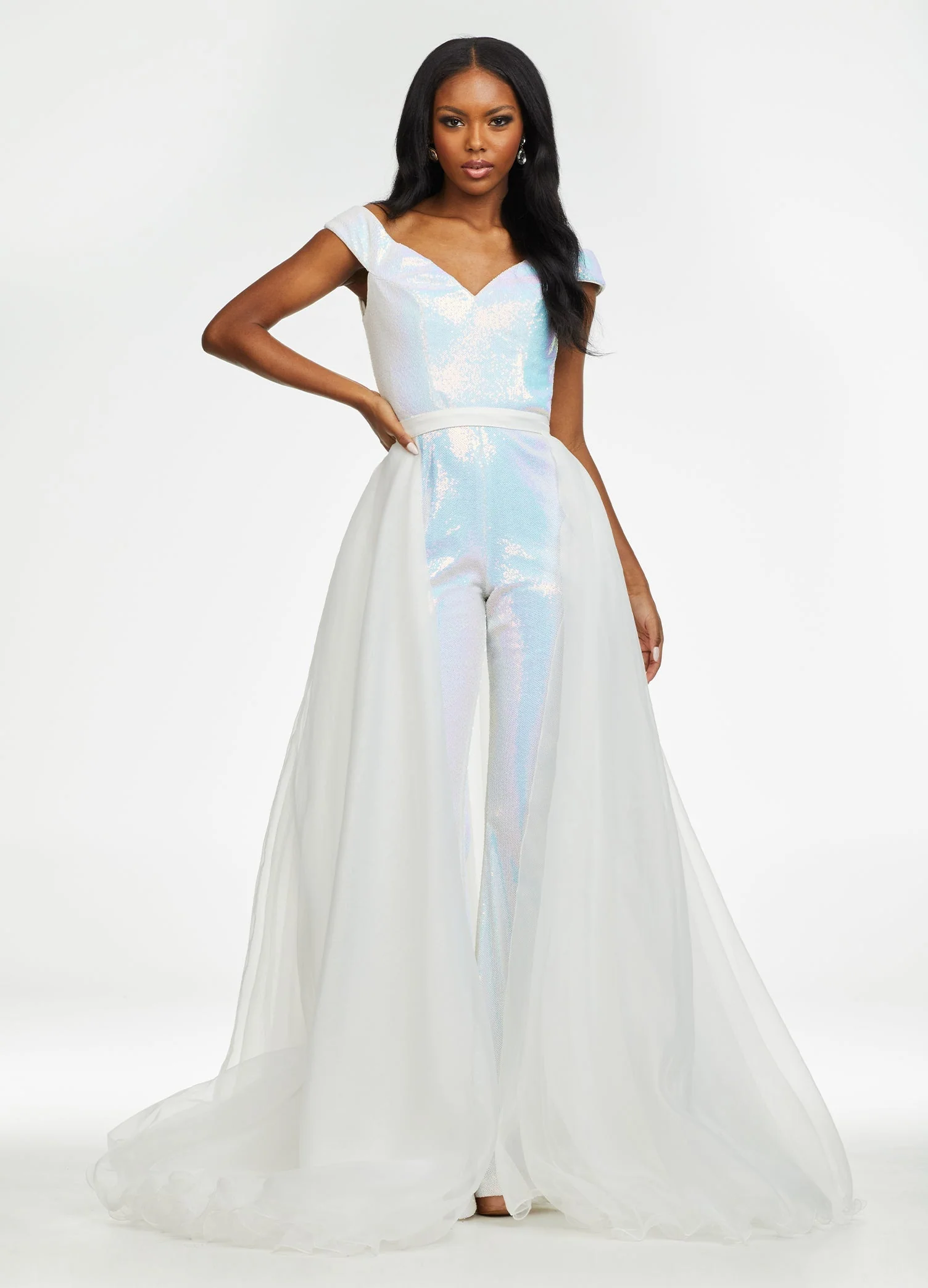 Ashley Lauren 1740  Long Organza Pageant Overskirt Wire Hem Layered Train Detachable - Image 32