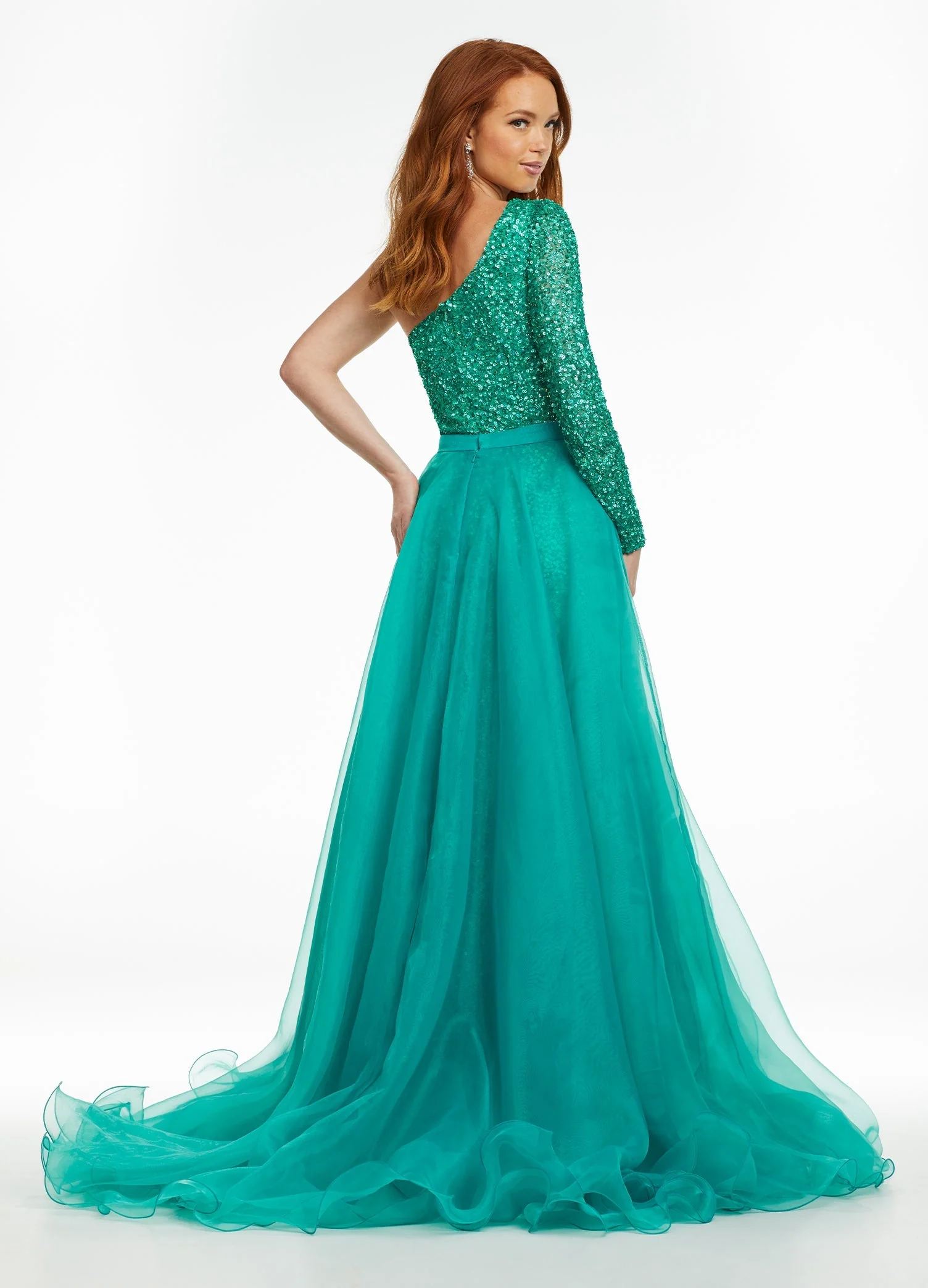 Ashley Lauren 1740  Long Organza Pageant Overskirt Wire Hem Layered Train Detachable - Image 33