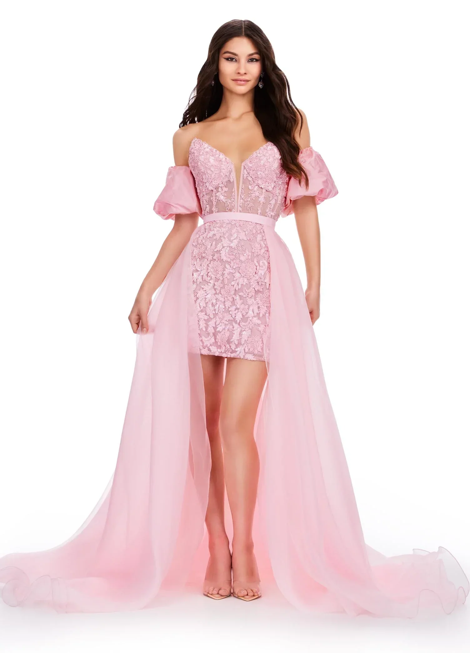 Ashley Lauren 1740  Long Organza Pageant Overskirt Wire Hem Layered Train Detachable - Image 4