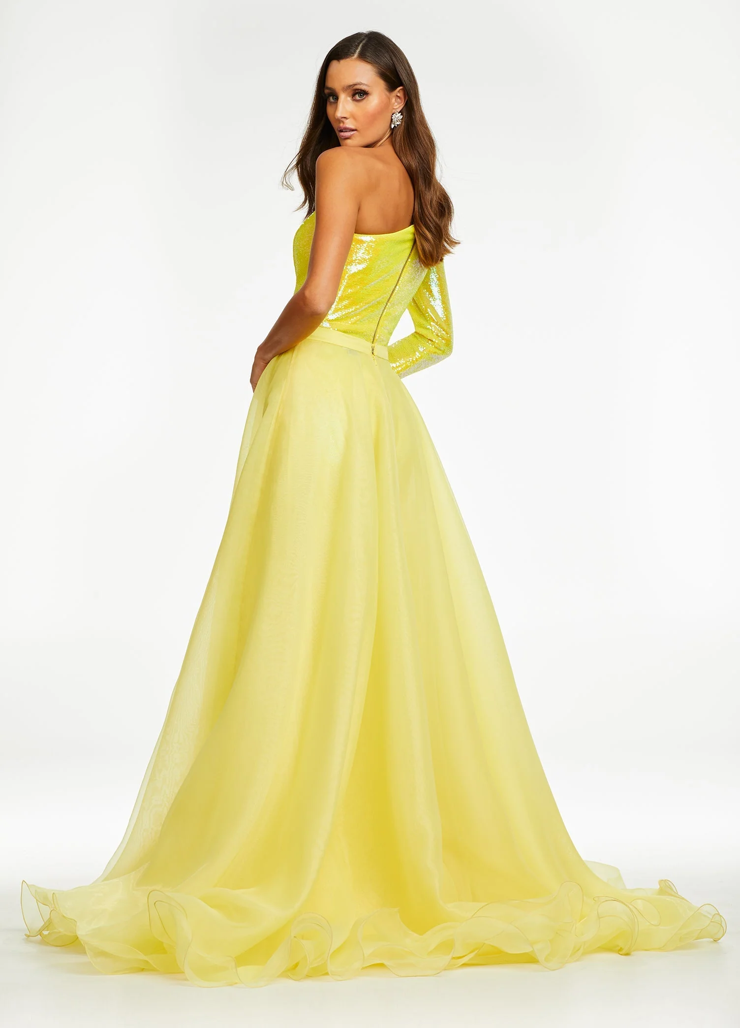 Ashley Lauren 1740  Long Organza Pageant Overskirt Wire Hem Layered Train Detachable - Image 45
