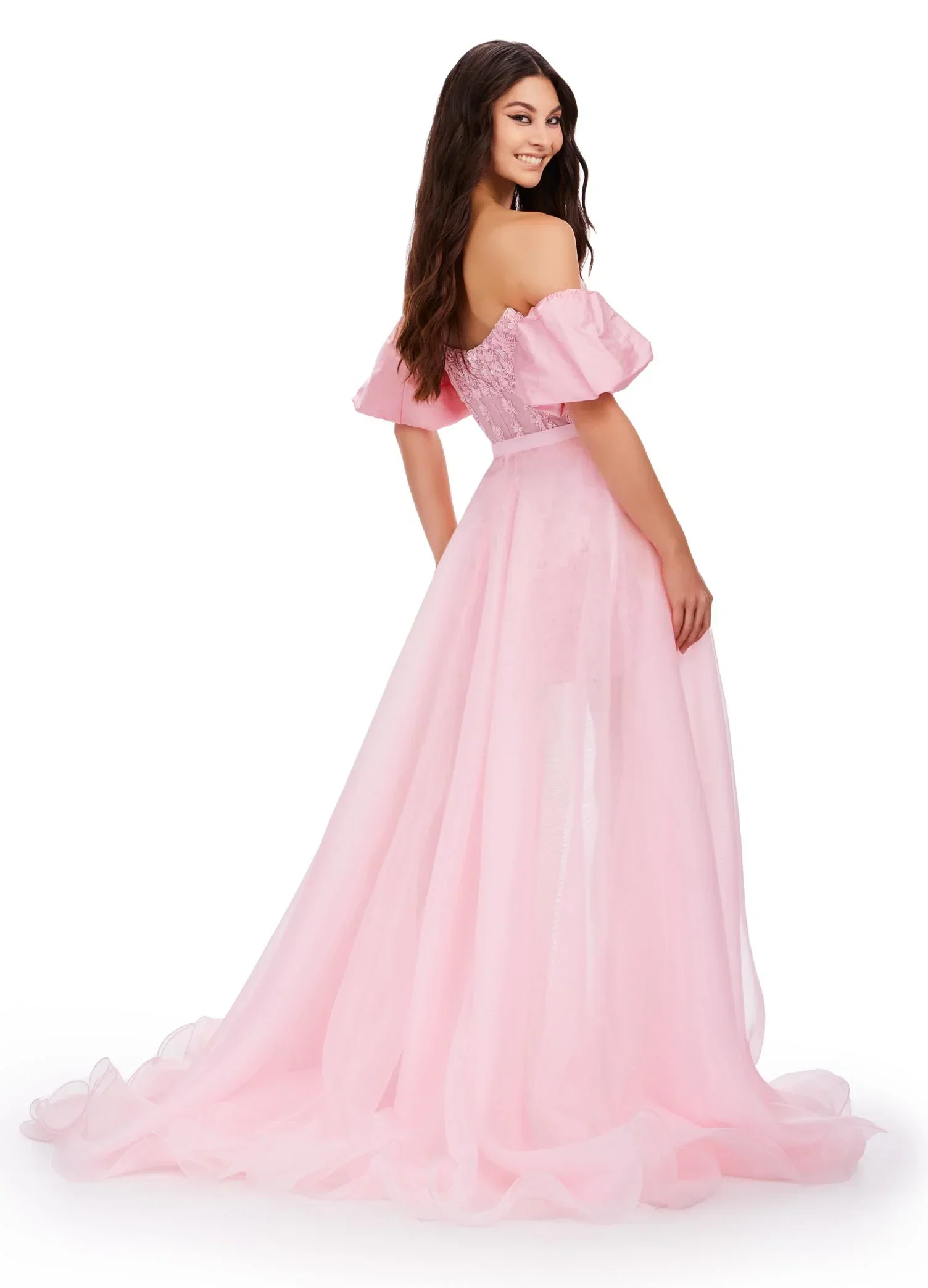 Ashley Lauren 1740  Long Organza Pageant Overskirt Wire Hem Layered Train Detachable - Image 50