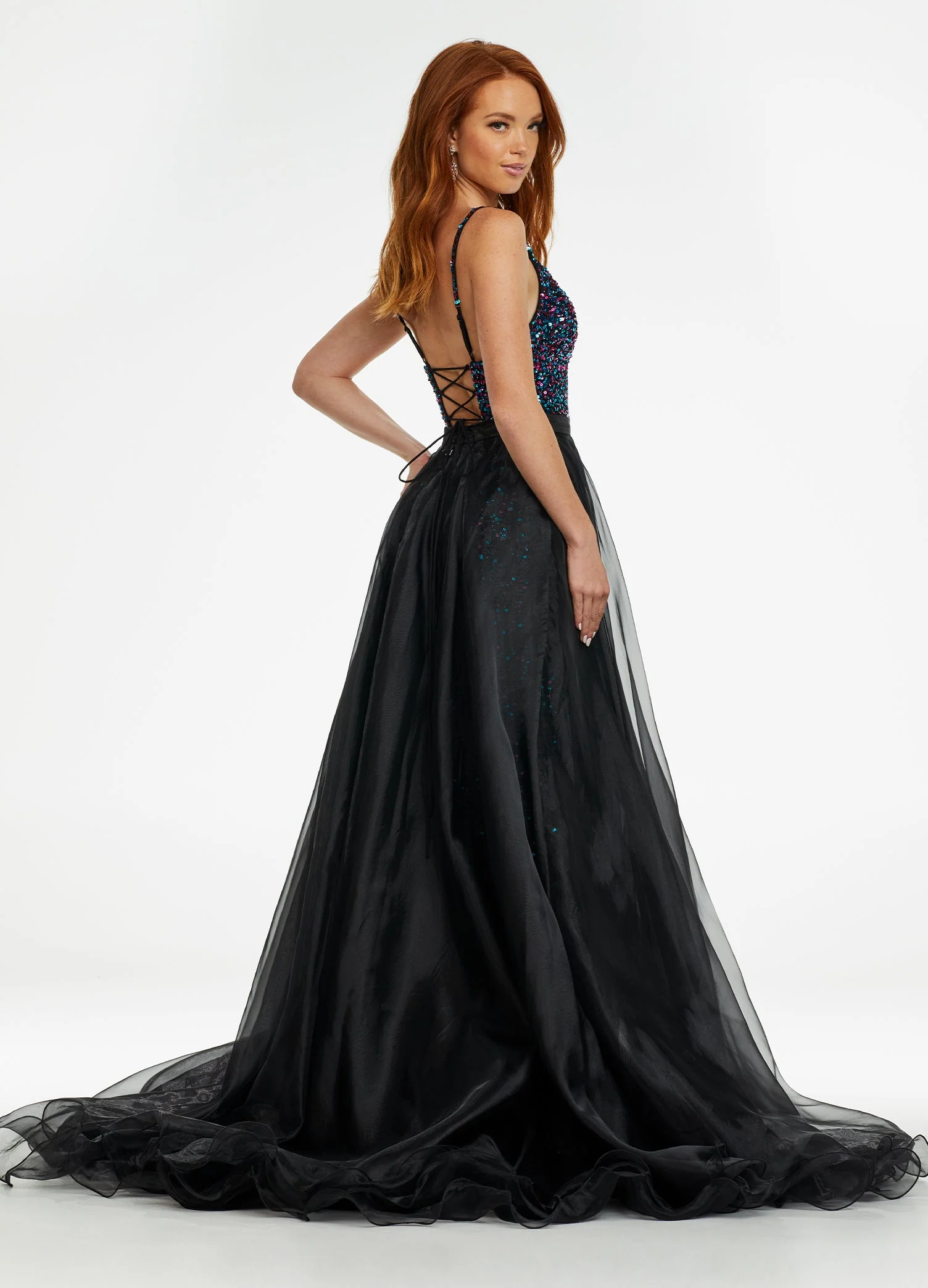 Ashley Lauren 1740 Size 2, 16 Orange Long Organza Overskirt Wire Hem Pageant Prom Layers - Image 22
