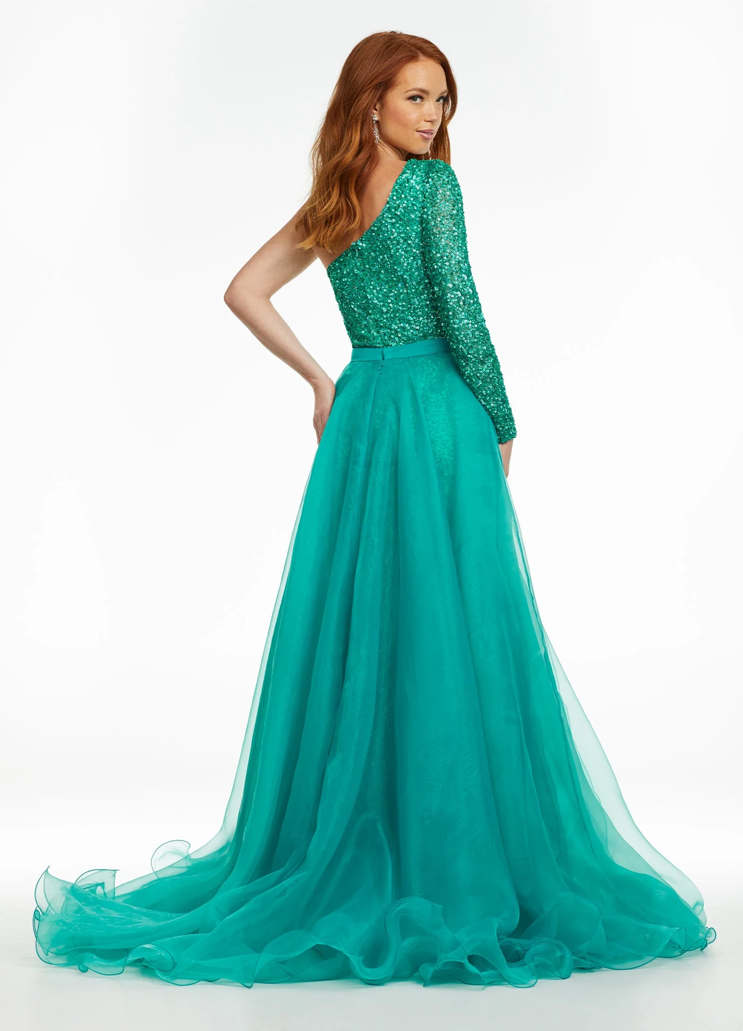 Ashley Lauren 1740 Size 2, 16 Orange Long Organza Overskirt Wire Hem Pageant Prom Layers - Image 28