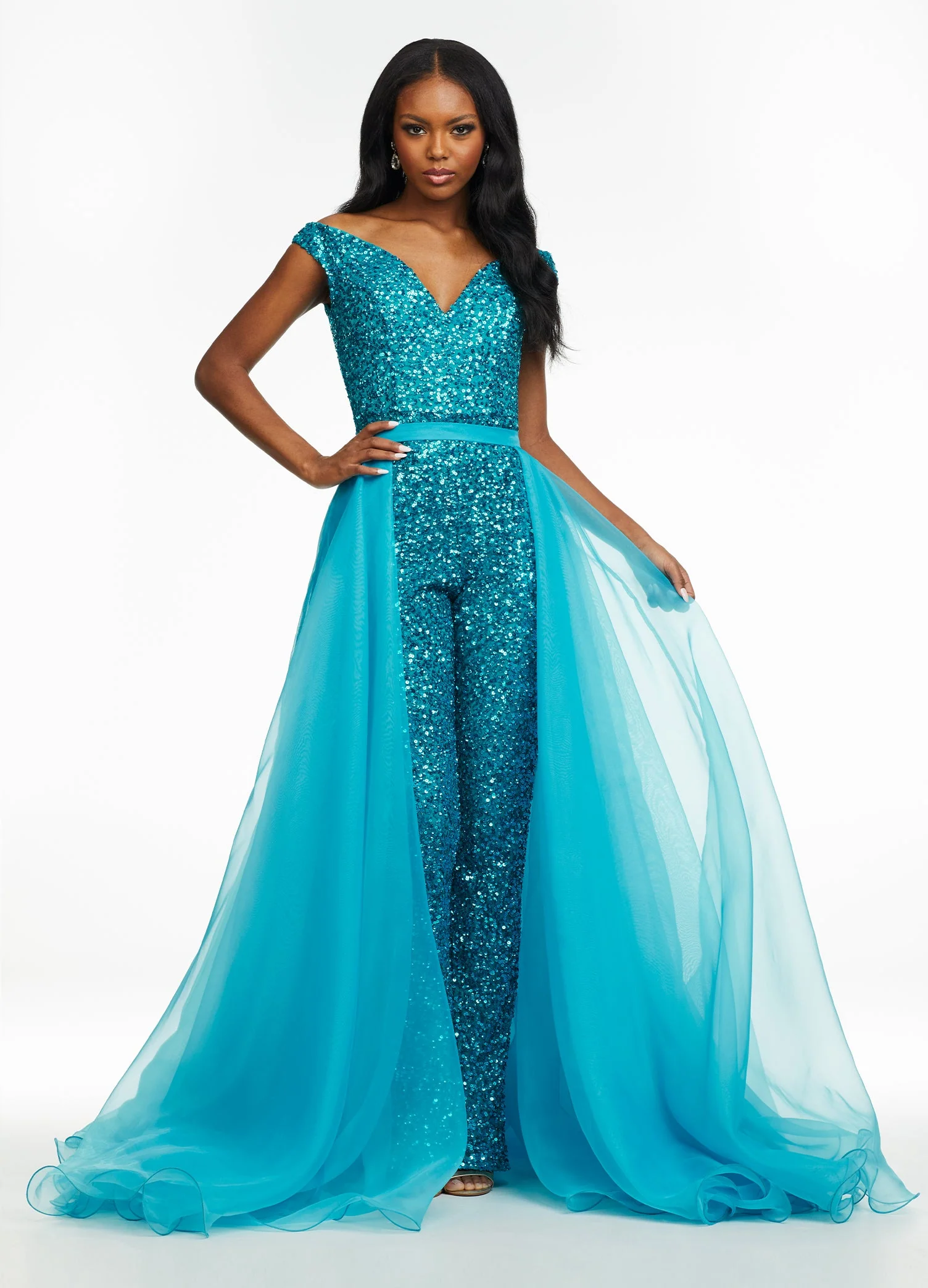 Ashley Lauren 1740 Size 2, 16 Orange Long Organza Overskirt Wire Hem Pageant Prom Layers - Image 42