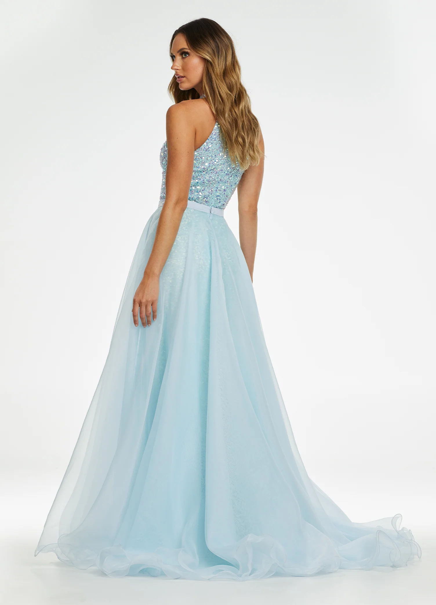 Ashley Lauren 1740  Long Organza Pageant Overskirt Wire Hem Layered Train Detachable - Image 40