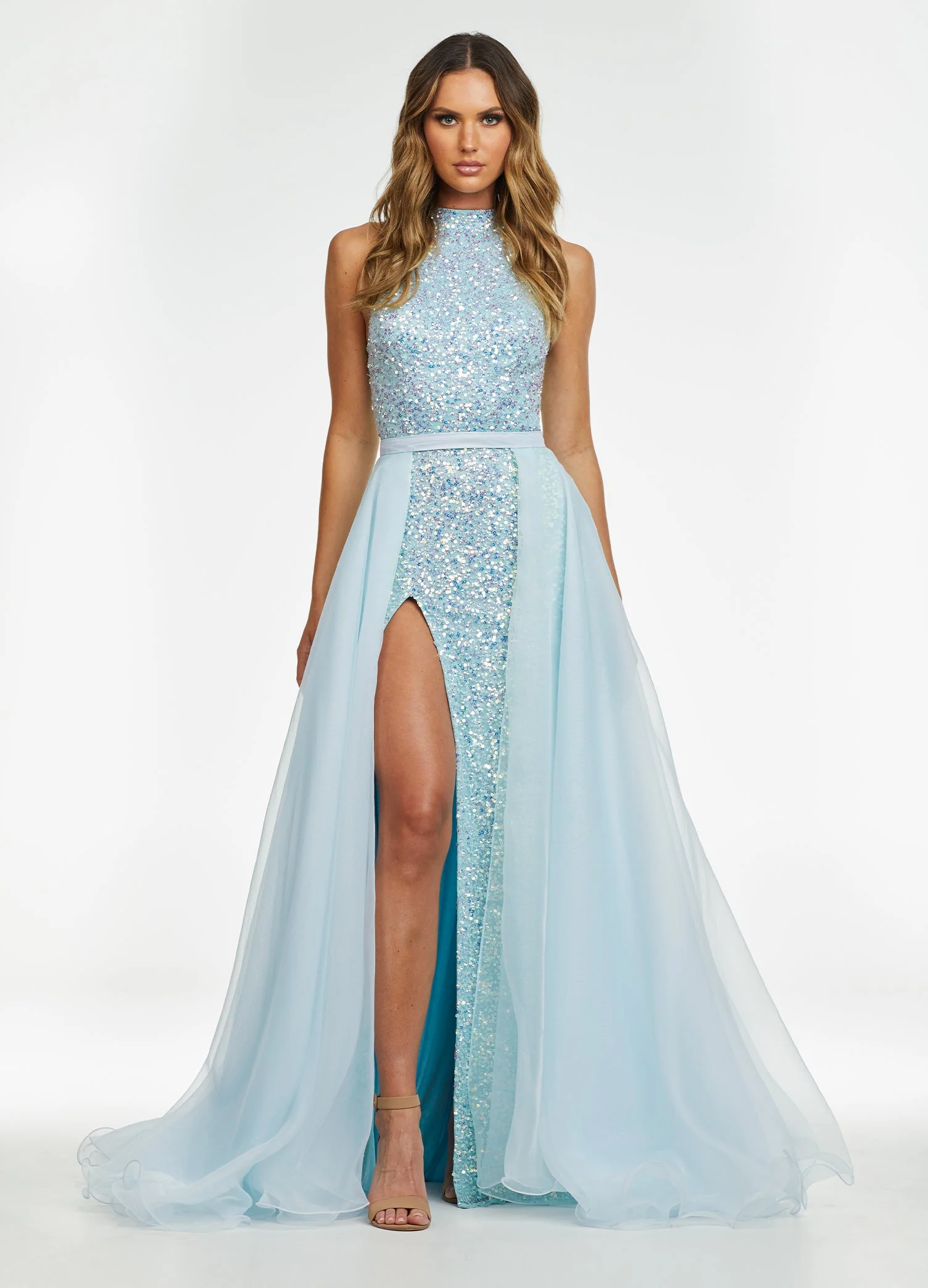 Ashley Lauren 1740  Long Organza Pageant Overskirt Wire Hem Layered Train Detachable - Image 41