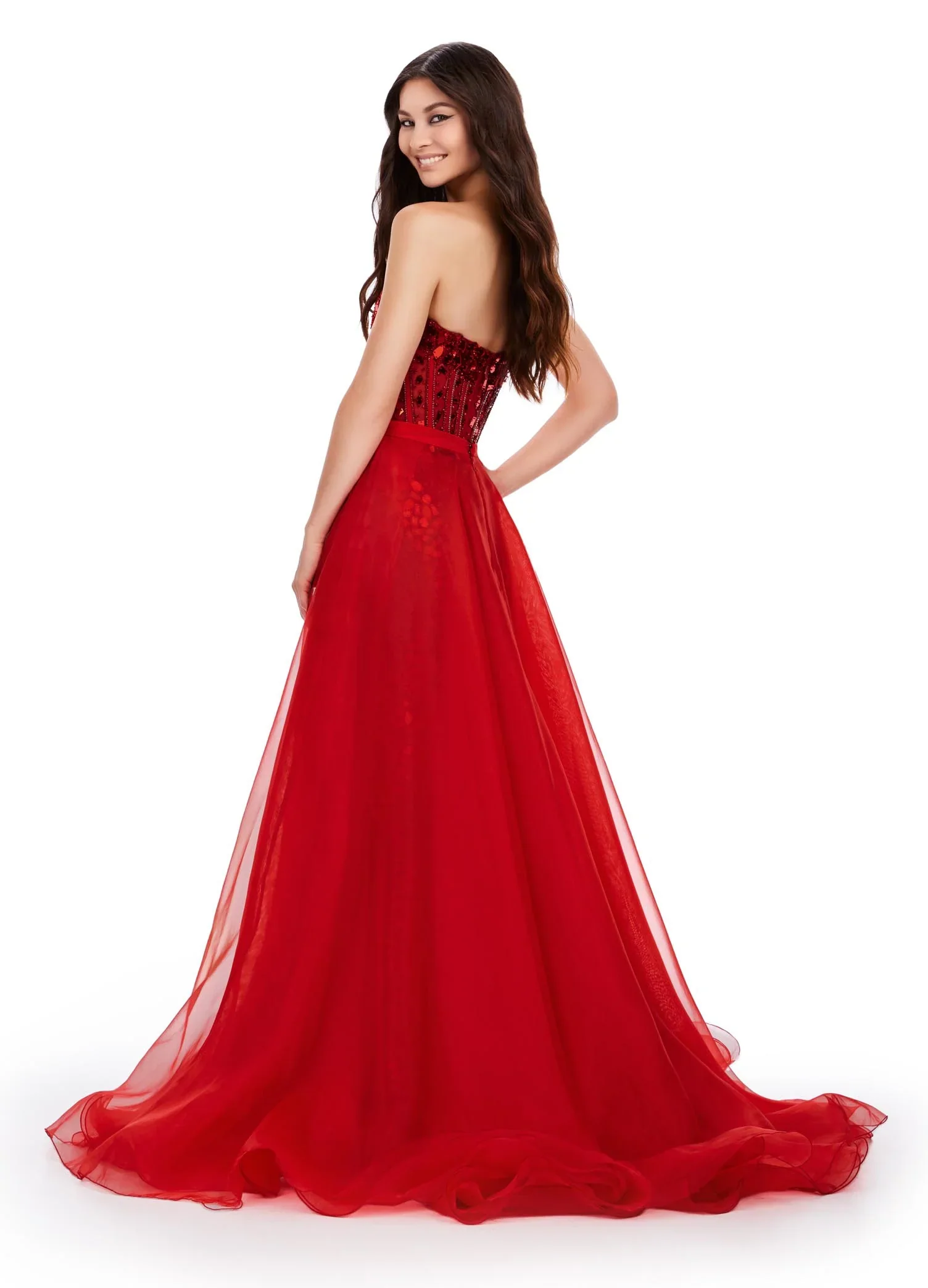 Ashley Lauren 1740  Long Organza Pageant Overskirt Wire Hem Layered Train Detachable - Image 51
