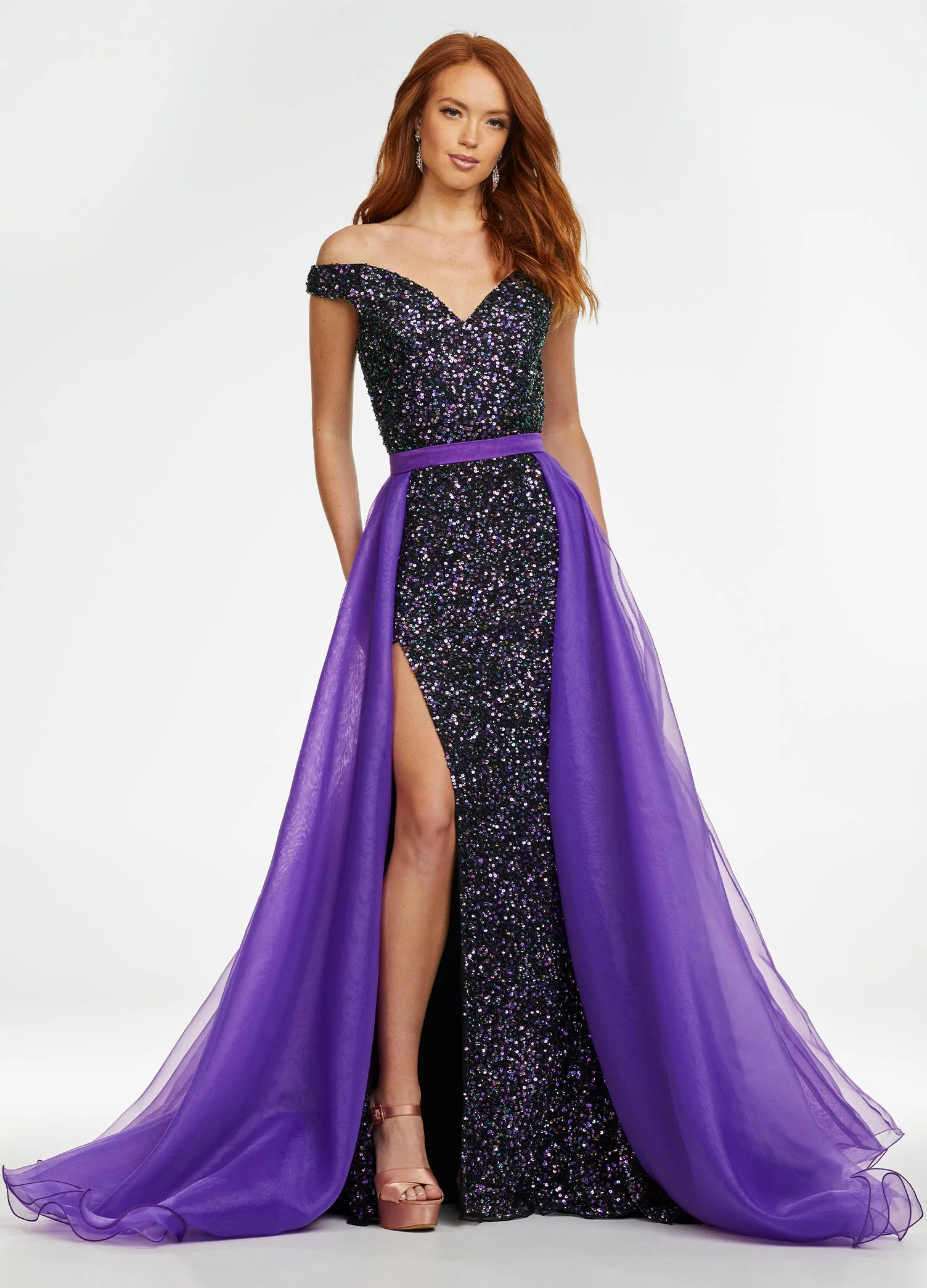Ashley Lauren 1740  Long Organza Pageant Overskirt Wire Hem Layered Train Detachable - Image 7