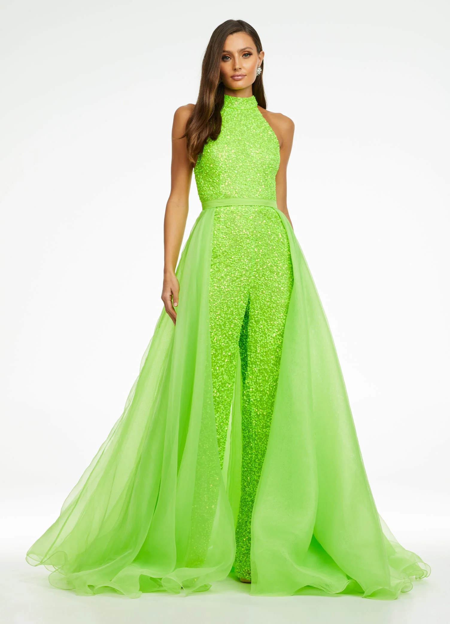 Ashley Lauren 1740 Size 2 Jade Long Organza Overskirt Wire Hem Pageant Prom Layers - Image 24