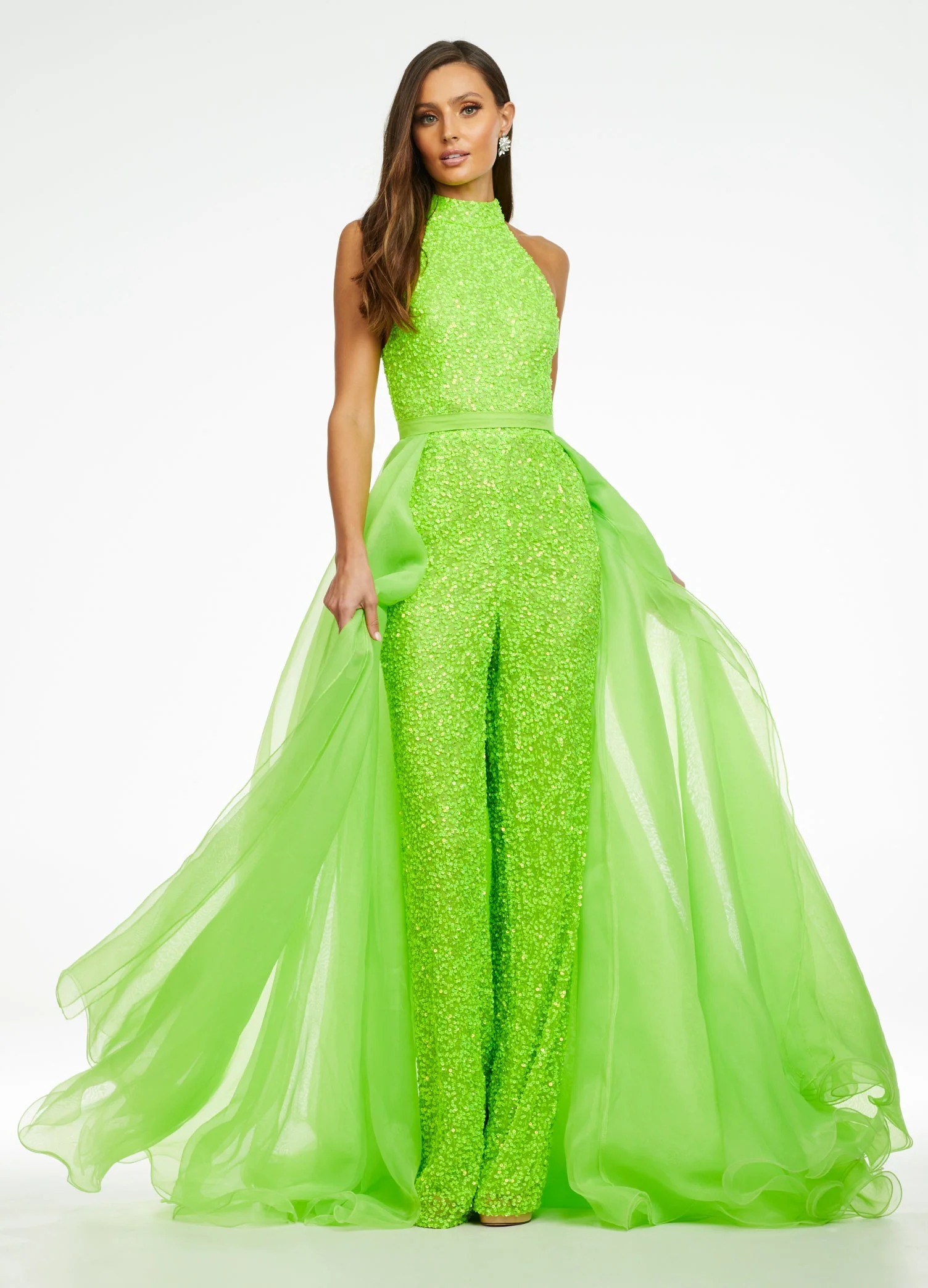 Ashley Lauren 1740 Size 2 Jade Long Organza Overskirt Wire Hem Pageant Prom Layers - Image 25