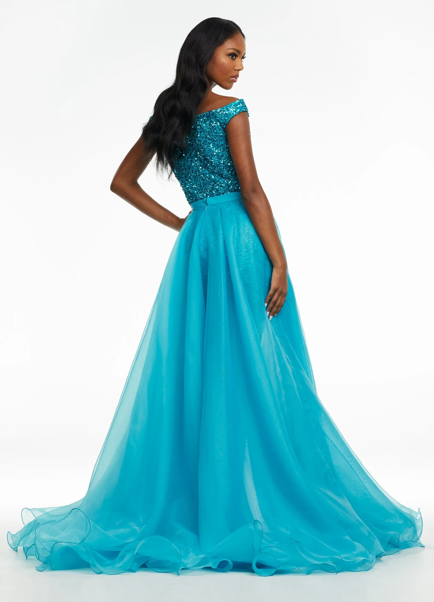 Ashley Lauren 1740 Size 2 Jade Long Organza Overskirt Wire Hem Pageant Prom Layers - Image 36
