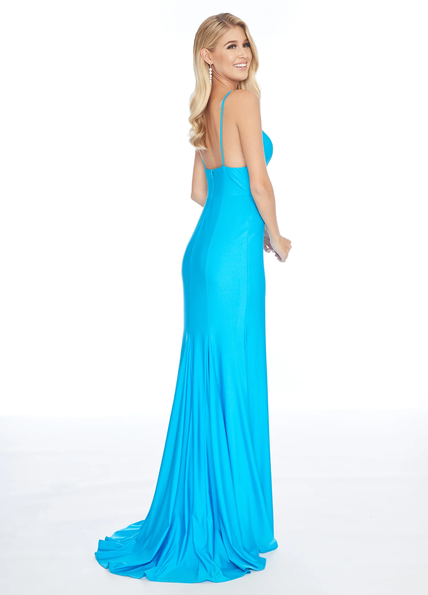 Ashley Lauren 1882 size 10 Turquoise Embellished Slit Prom Dress Pageant Gown V Neck - Image 9