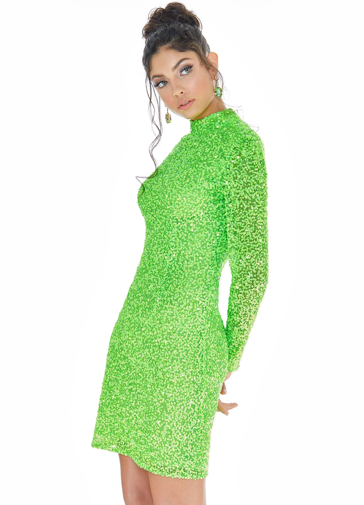 Ashley Lauren 4252 Size 16 Bright Pink Cocktail Dress long sleeve short sequin fitted homecoming dress - Image 10