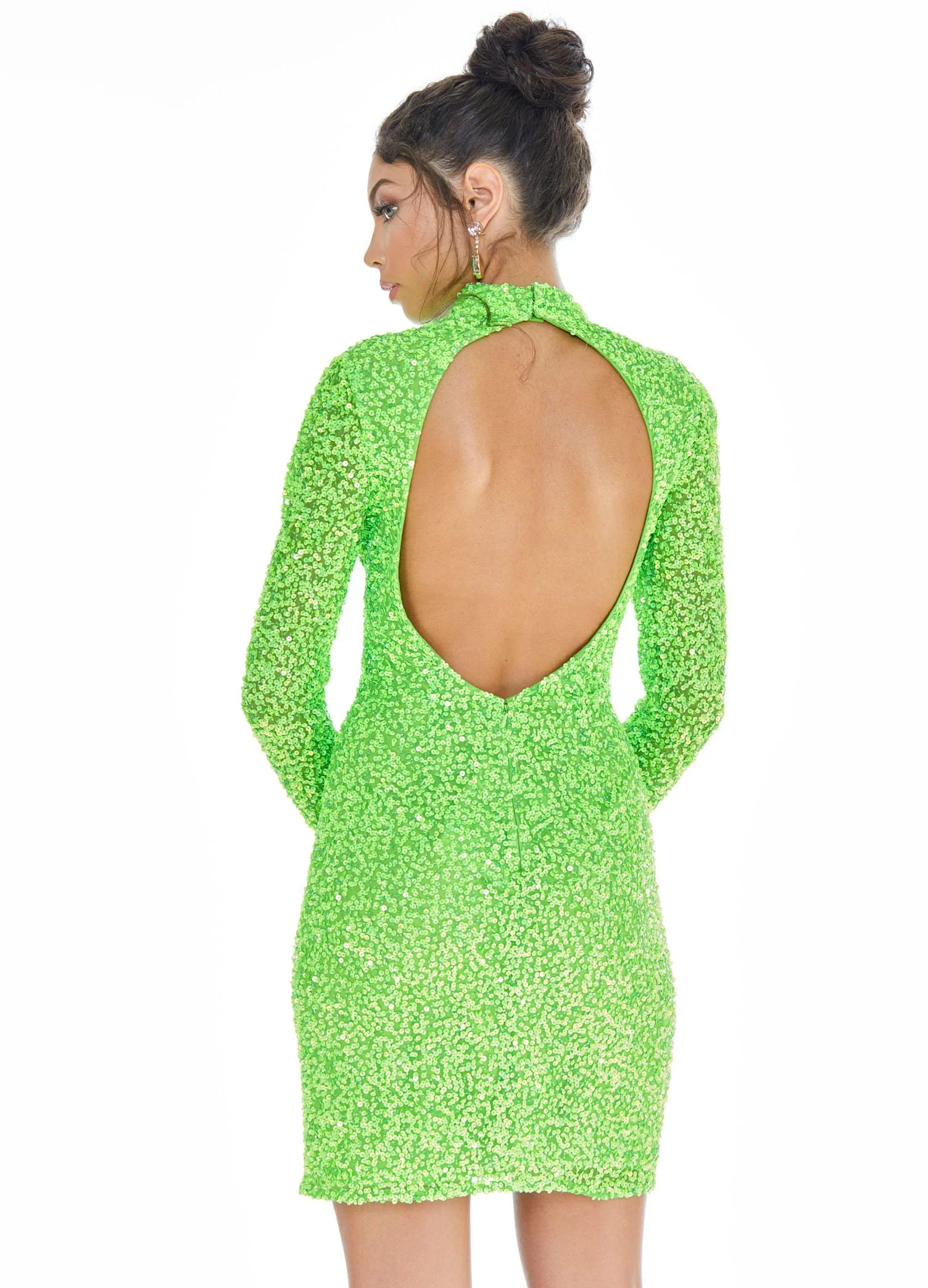 Ashley Lauren 4252 Size 16 Bright Pink Cocktail Dress long sleeve short sequin fitted homecoming dress - Image 15