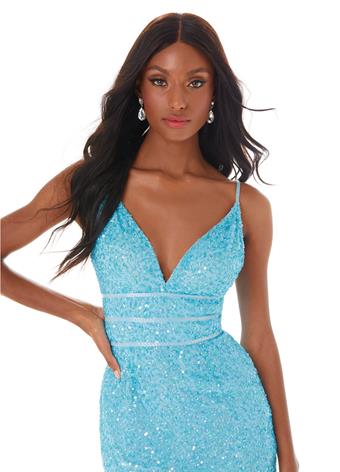 Ashley Lauren 4407 Size 2 Iridescent Blue Cocktail Dress sequins v neckline homecoming dress - Image 10