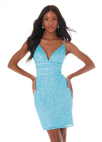 Ashley Lauren 4407 Size 2 Iridescent Blue Cocktail Dress sequins v neckline homecoming dress - Image 11